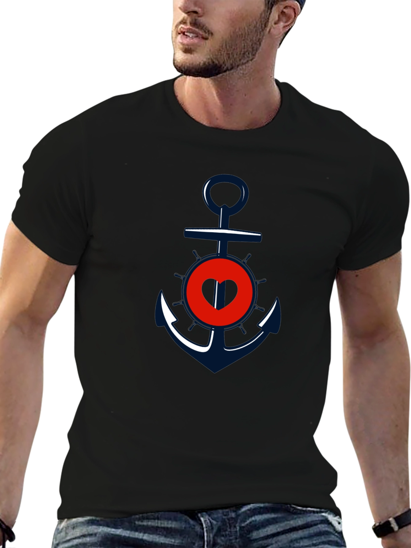 Anchor Heart Graphic Tee - Black