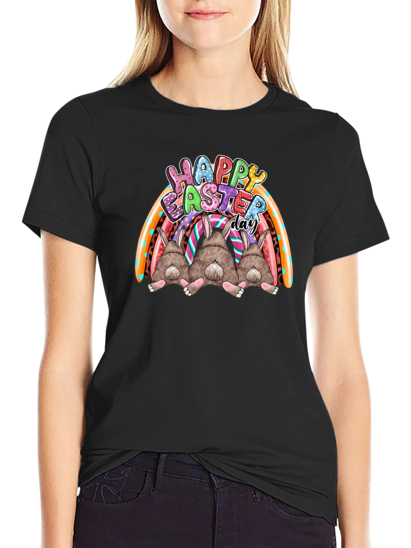 Happy Easter Day Bunny Rainbow T-Shirt