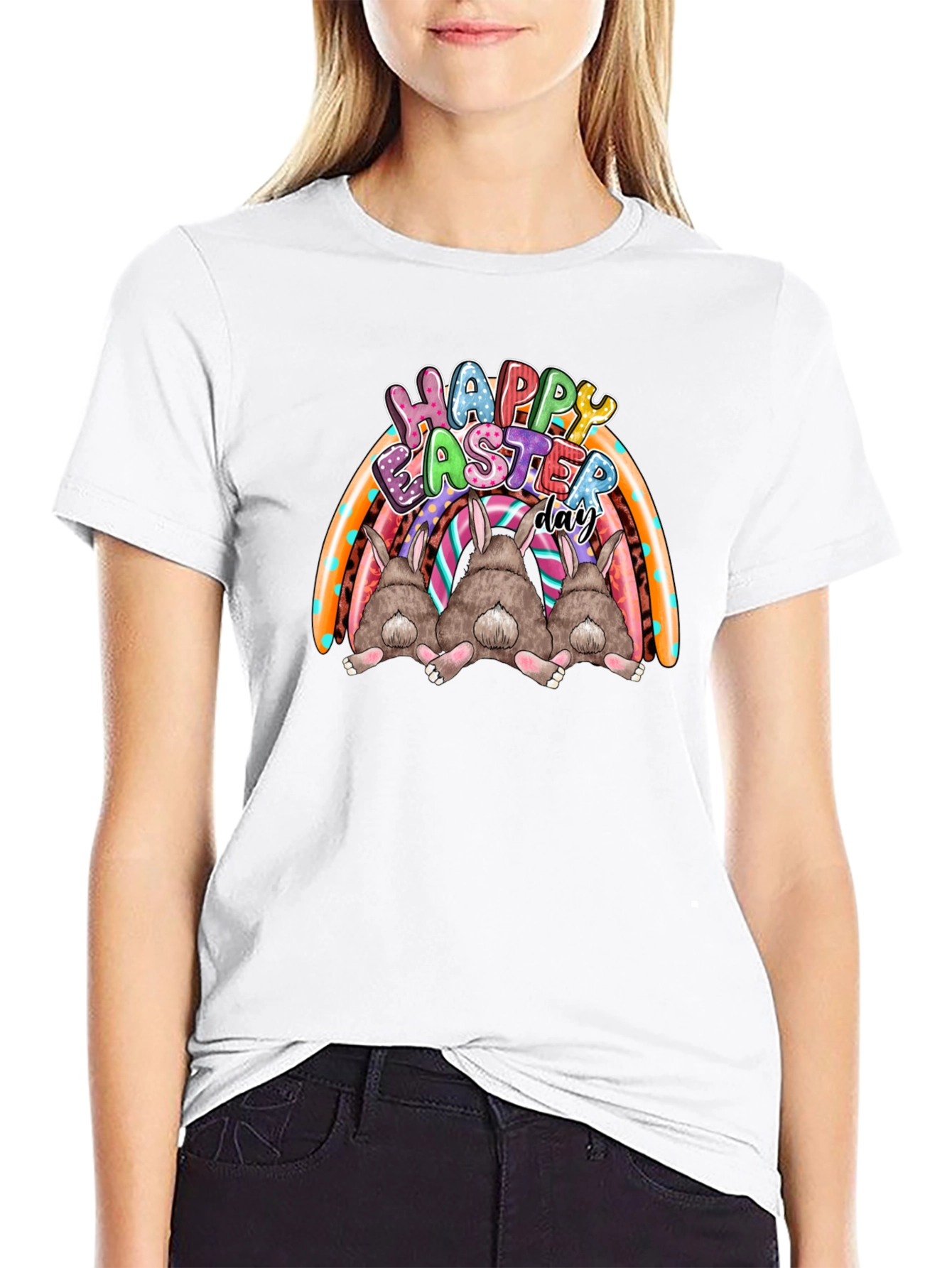 Happy Easter Day Bunny Rainbow T-Shirt