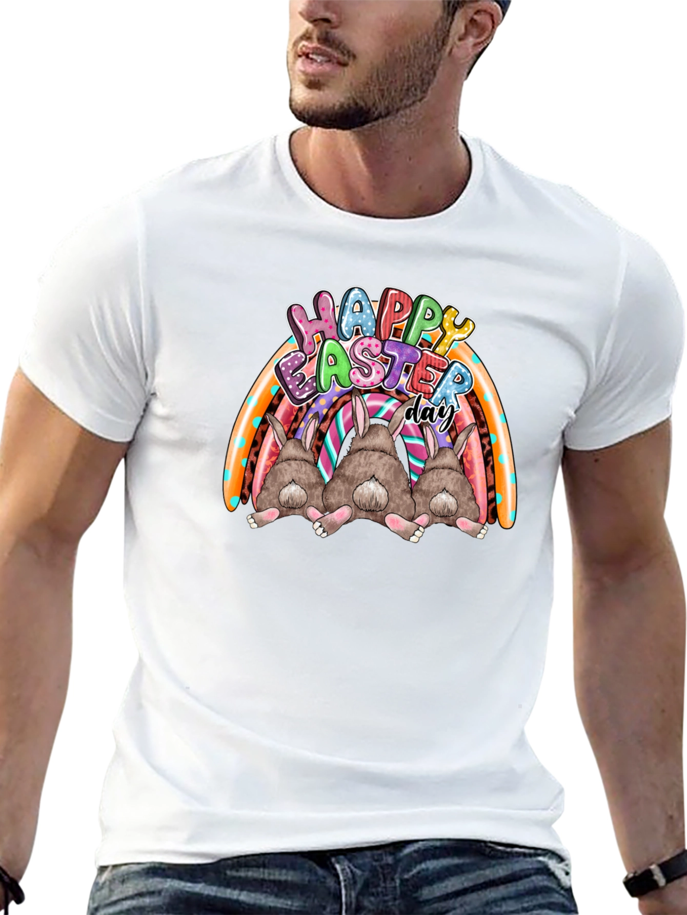 Happy Easter Day Bunny Rainbow T-Shirt