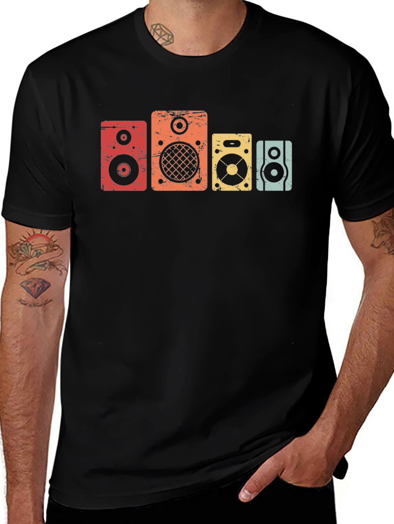 Retro Speaker Graphic Tee - Black Cotton T-Shirt