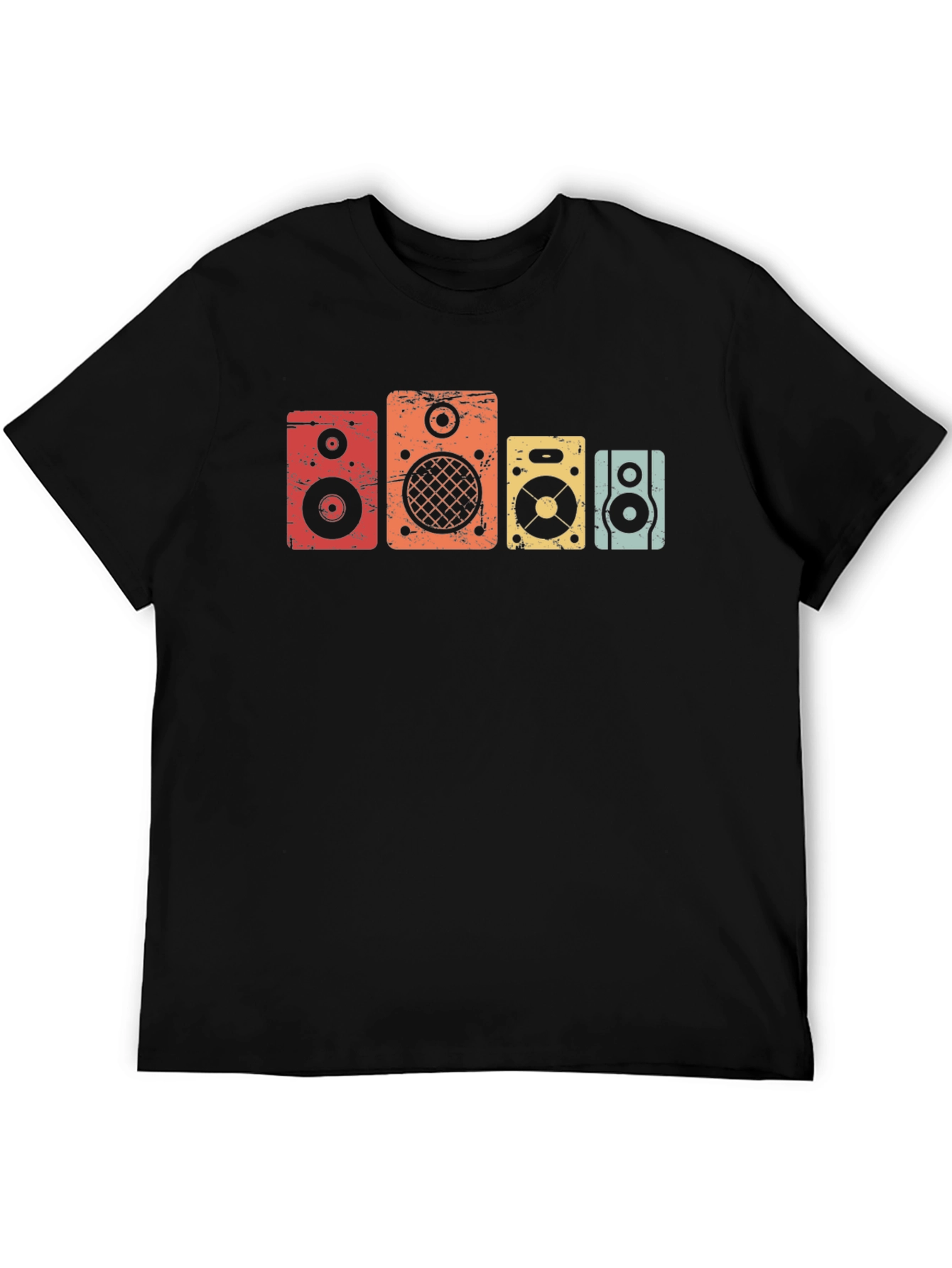 Retro Speaker Graphic Tee - Black Cotton T-Shirt