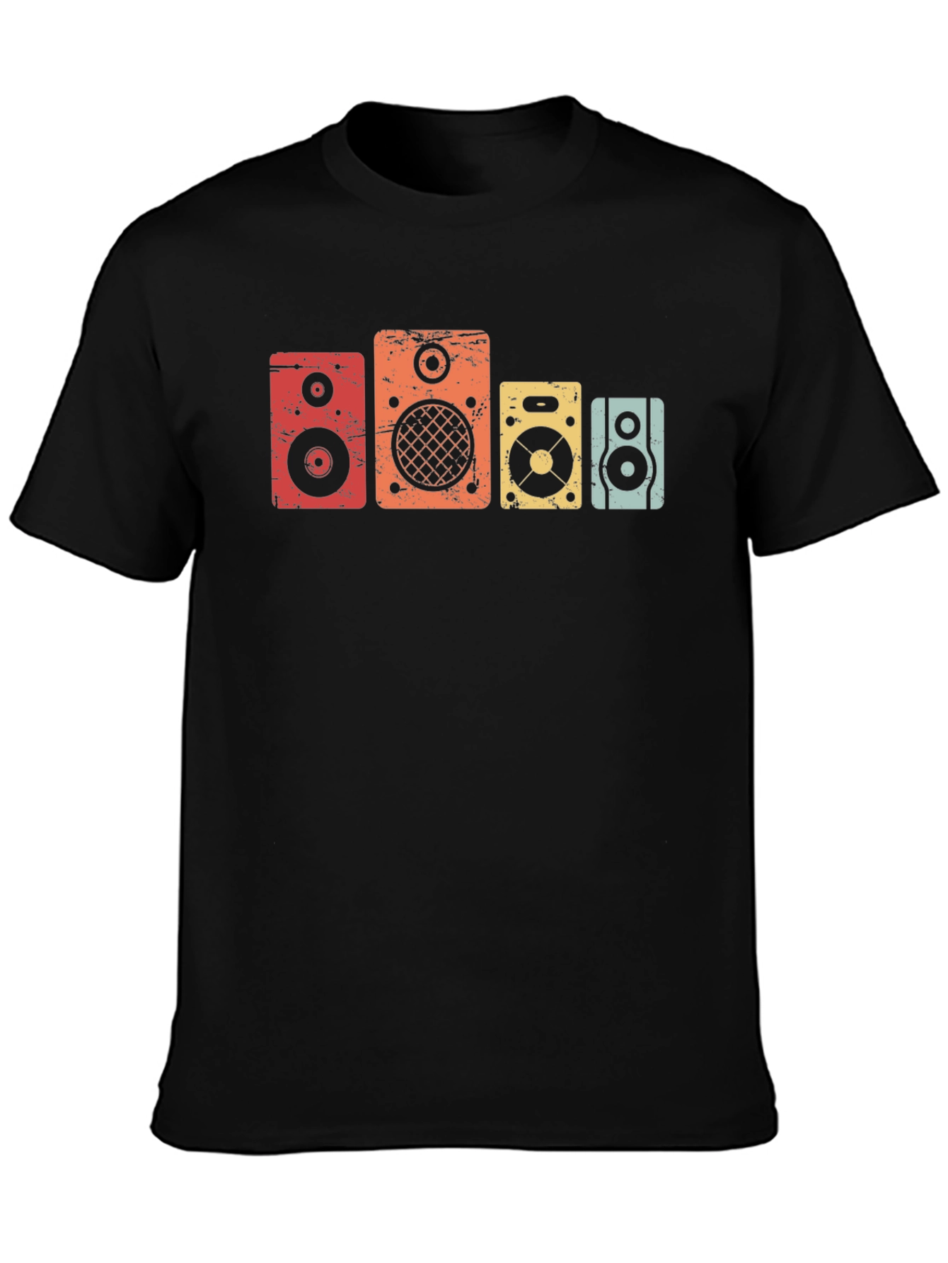 Retro Speaker Graphic Tee - Black Cotton T-Shirt