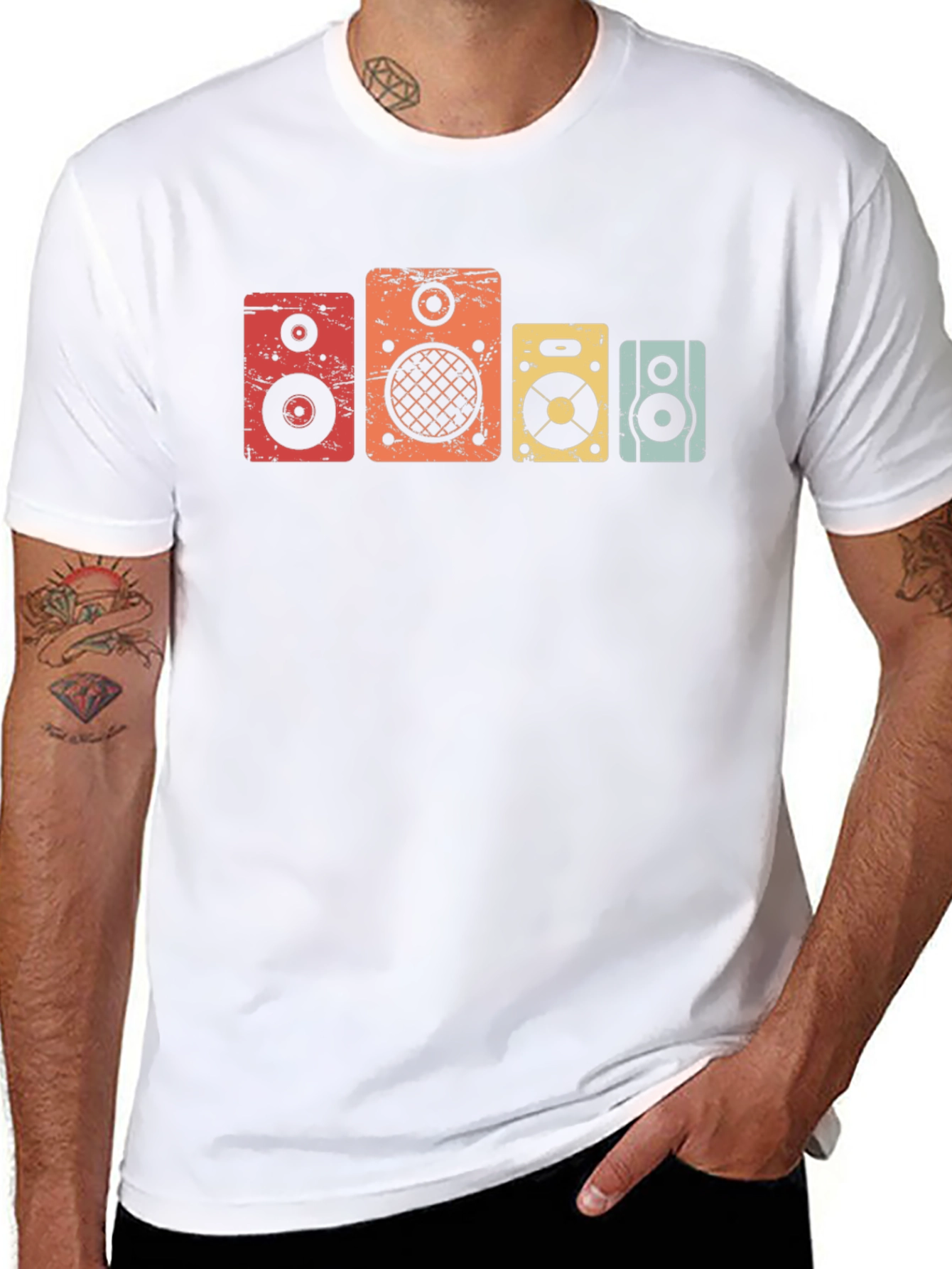 Retro Speaker Graphic Tee - Black Cotton T-Shirt