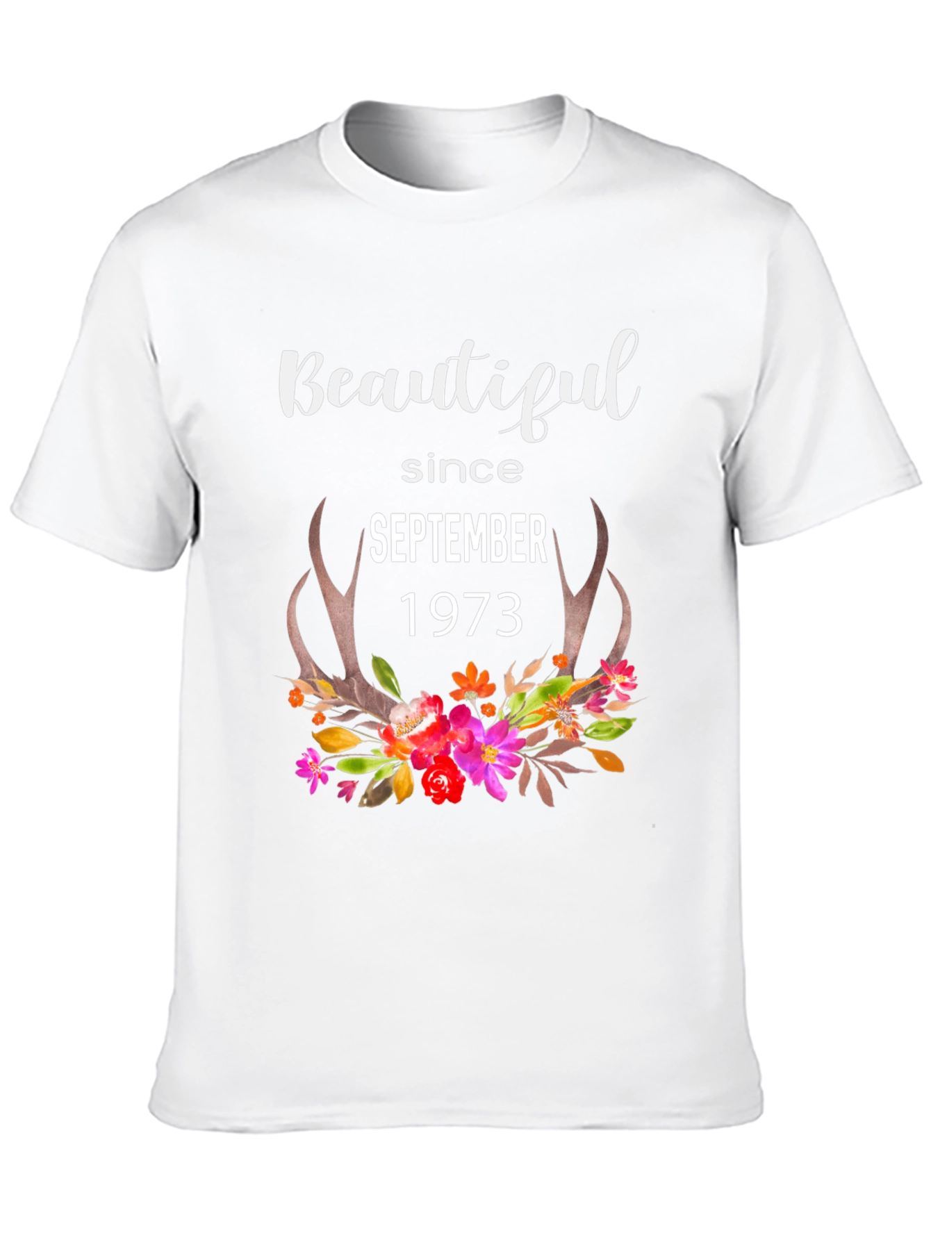 Beautiful Since September 1973 Floral Antler T-Shirt