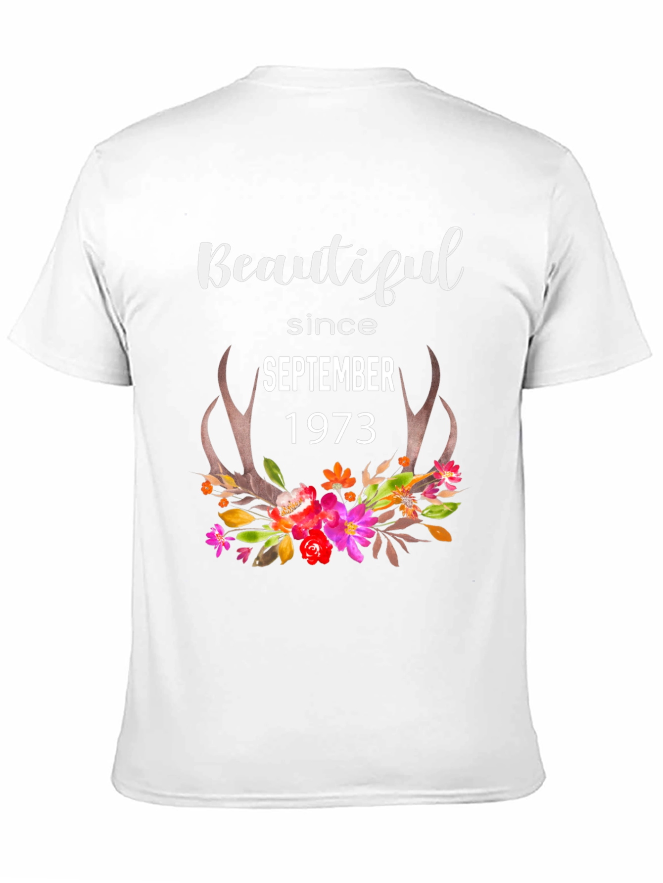Beautiful Since September 1973 Floral Antler T-Shirt