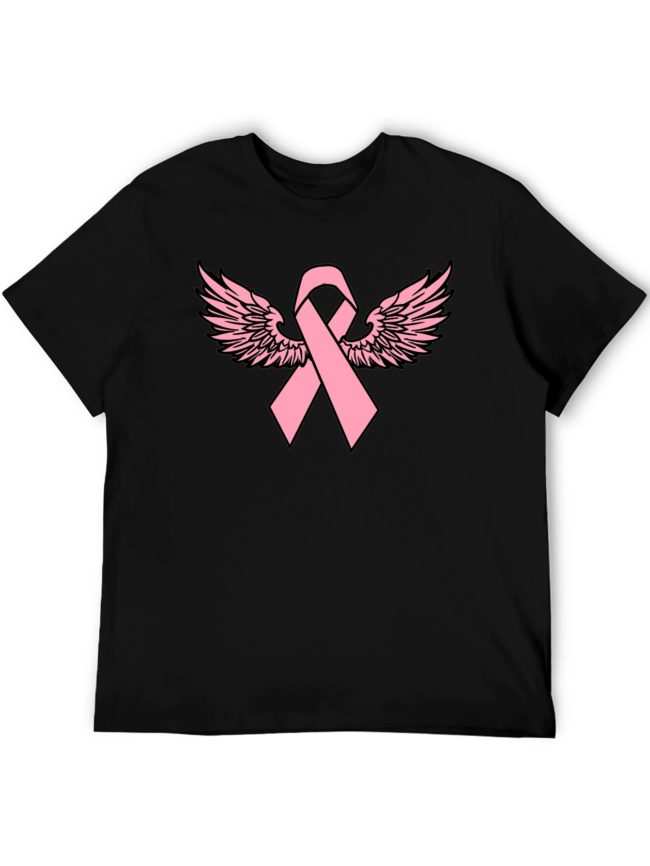 Pink Ribbon Wings Black T-Shirt