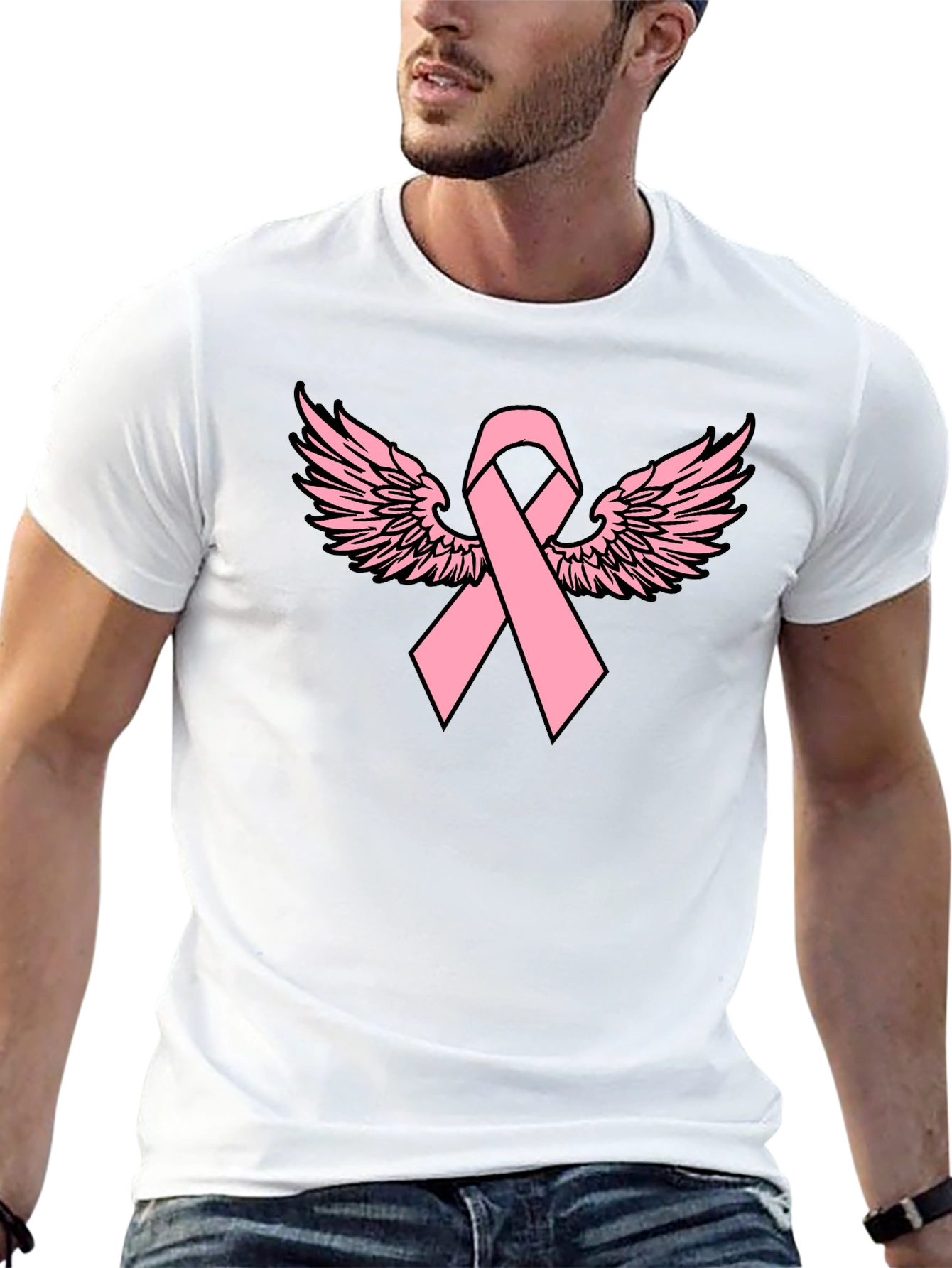 Pink Ribbon Wings Black T-Shirt