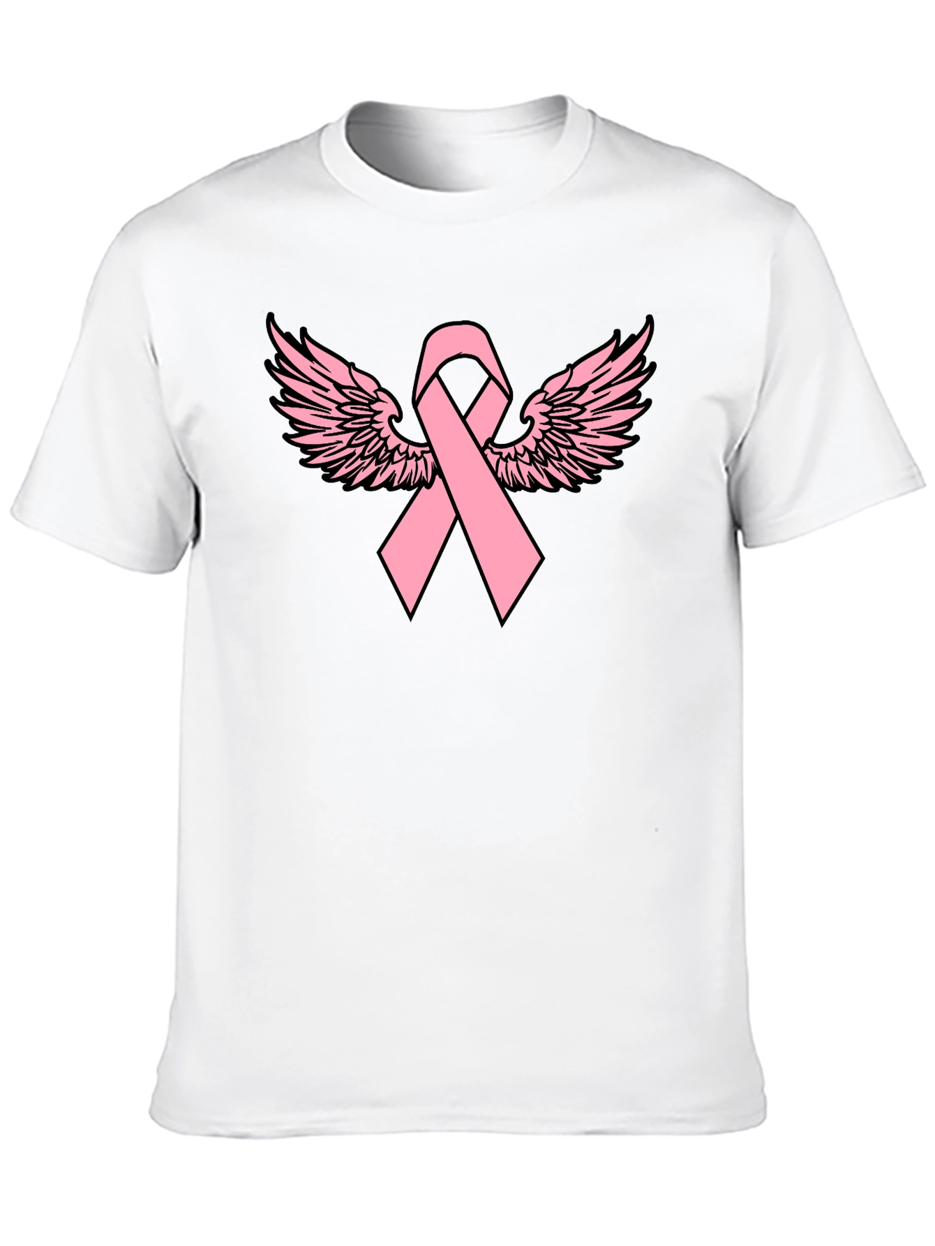Pink Ribbon Wings Black T-Shirt