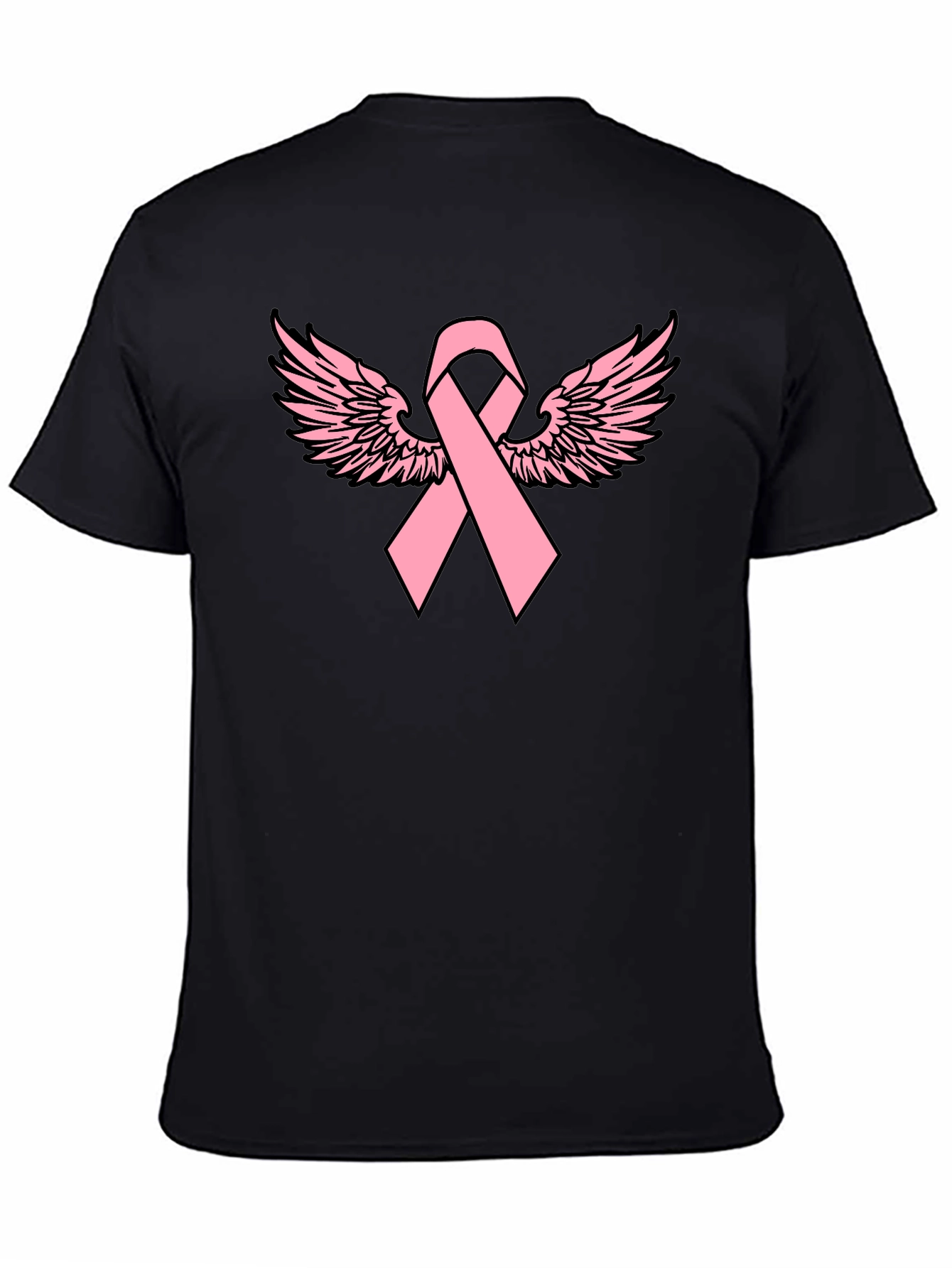 Pink Ribbon Wings Black T-Shirt