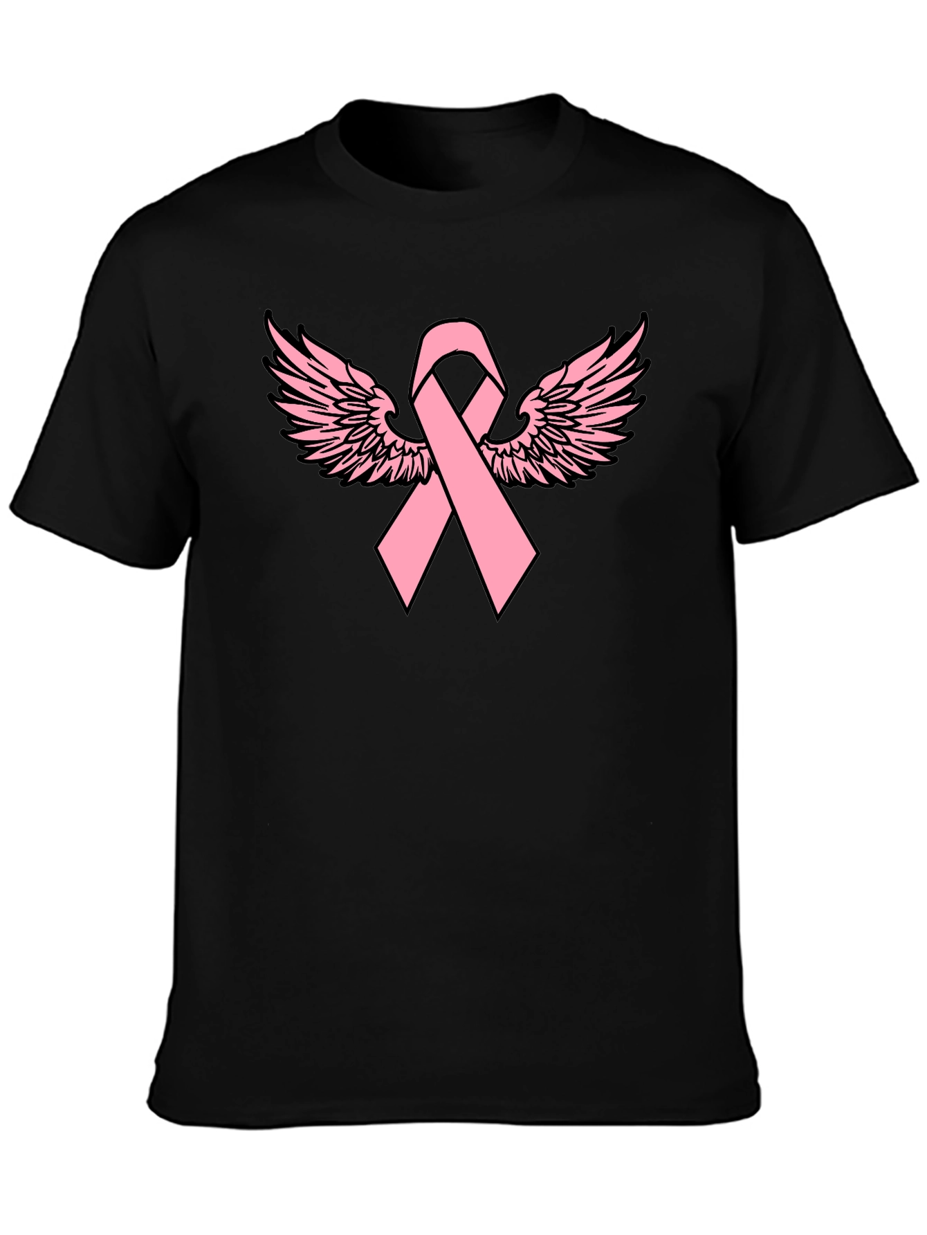 Pink Ribbon Wings Black T-Shirt