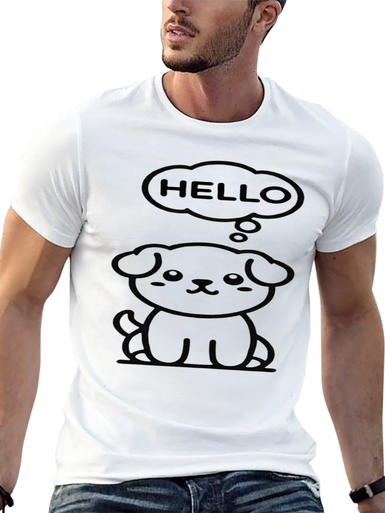 Cute Puppy Hello Black T-Shirt