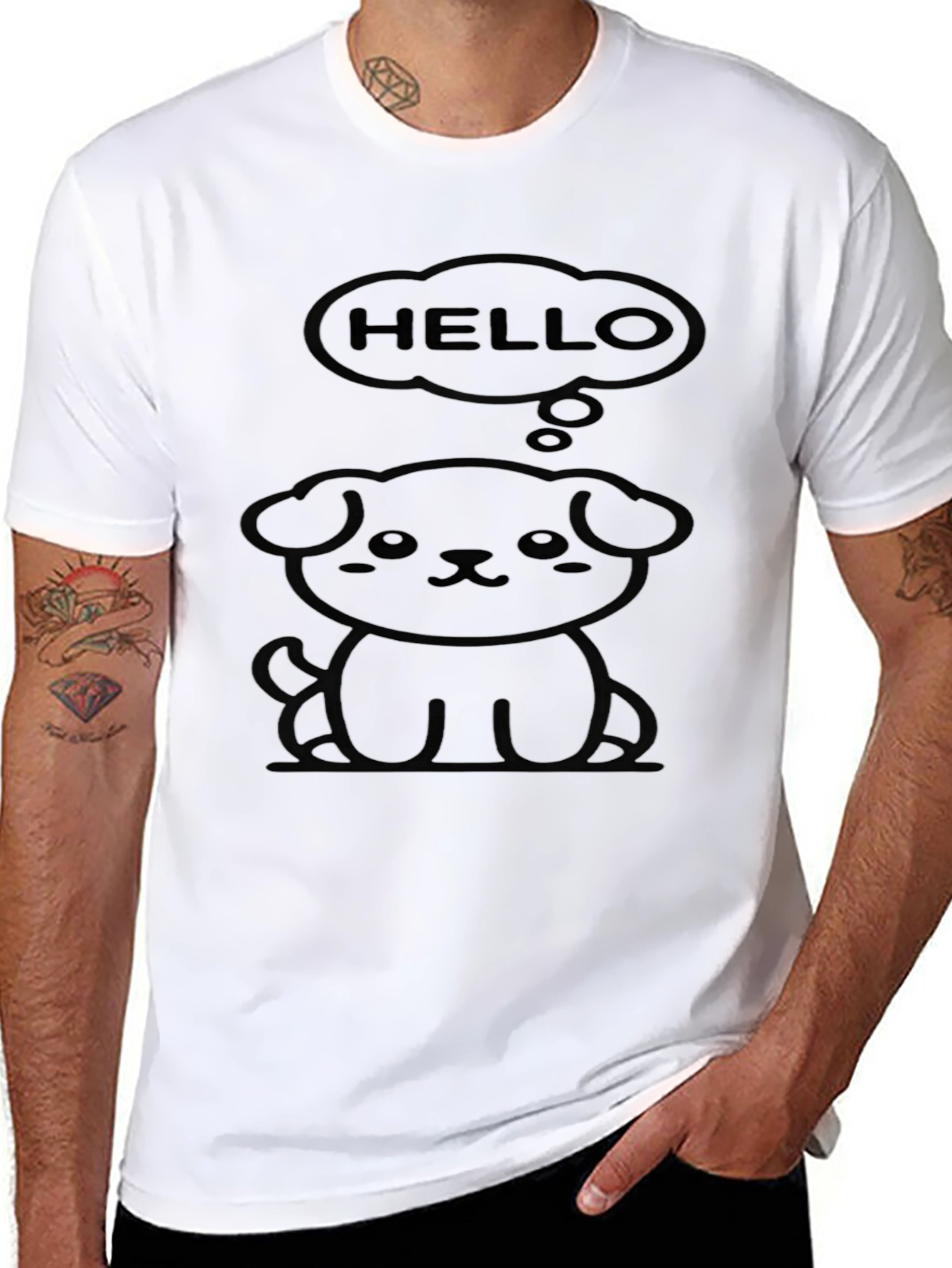 Cute Puppy Hello Black T-Shirt