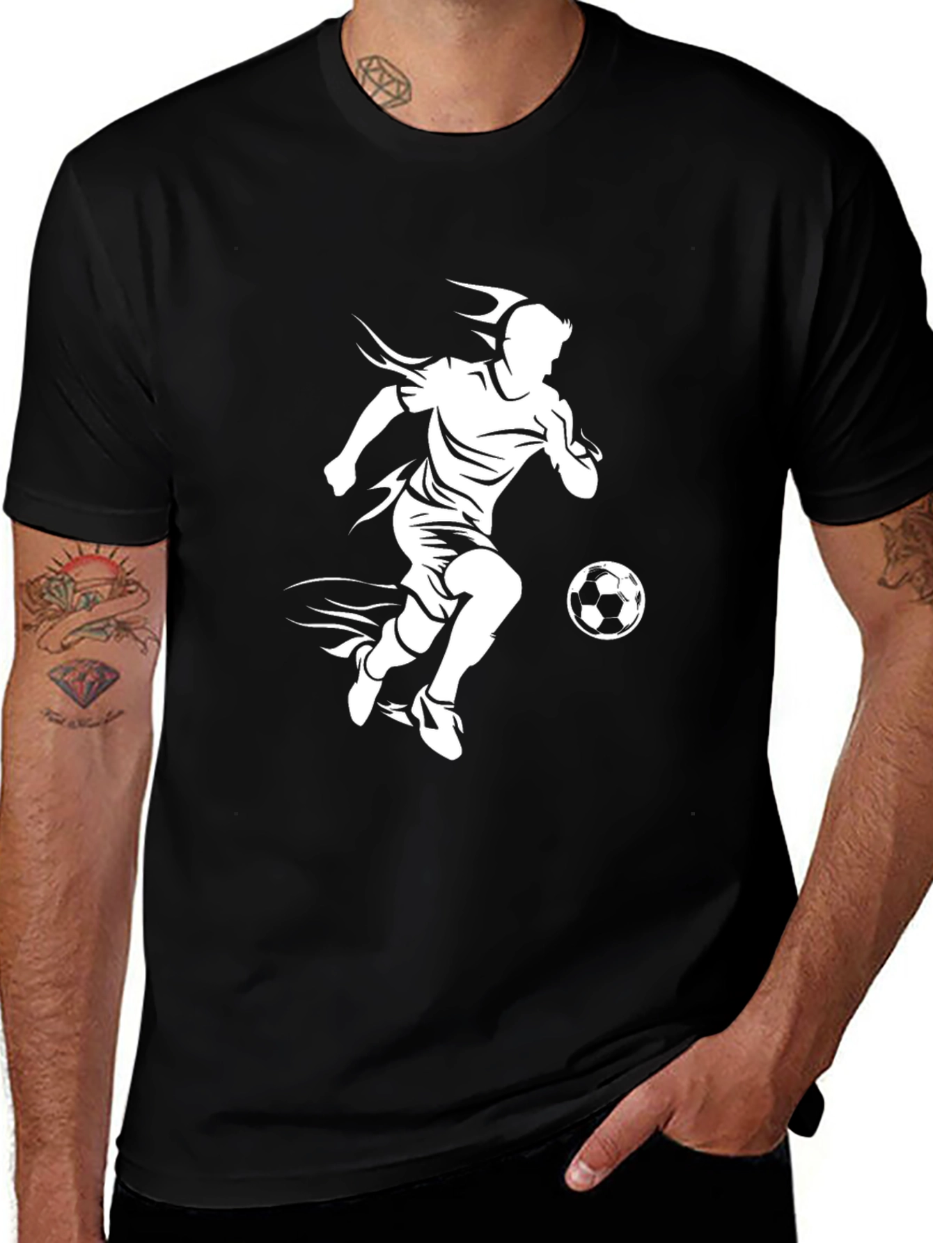 Soccer Player Graphic T-Shirt - Black Casual Tee