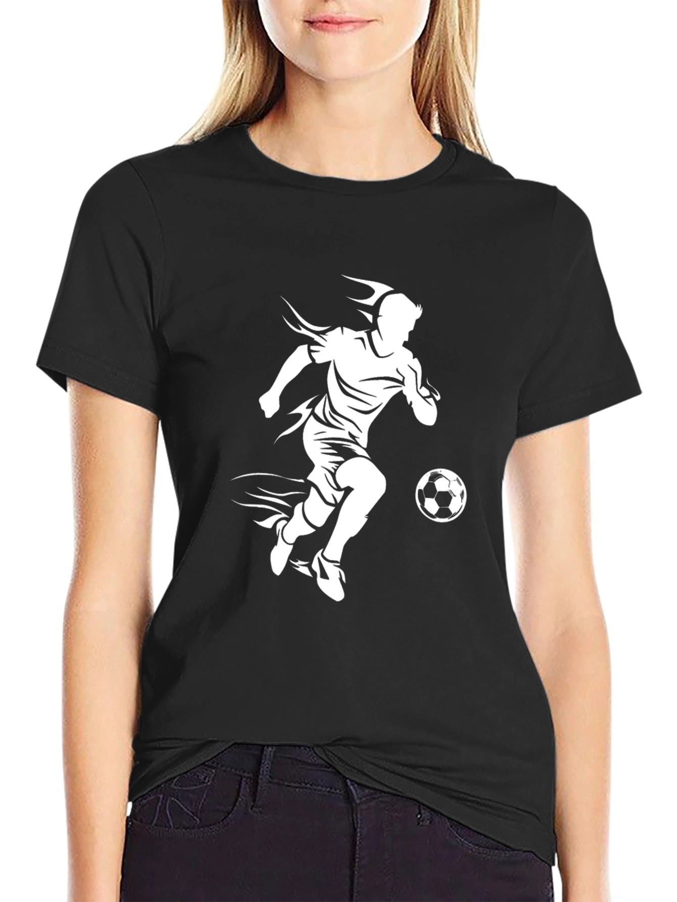 Soccer Player Graphic T-Shirt - Black Casual Tee