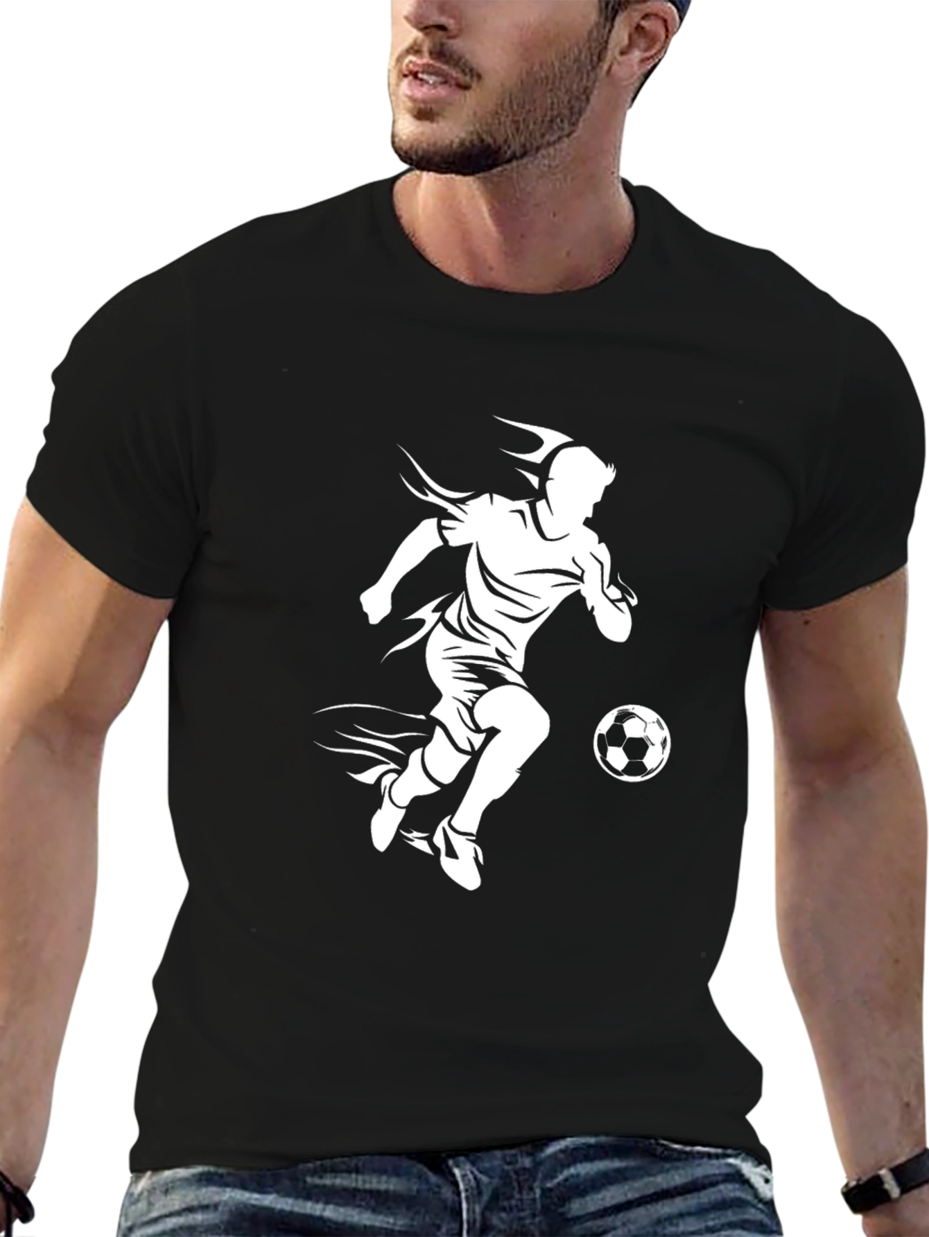 Soccer Player Graphic T-Shirt - Black Casual Tee