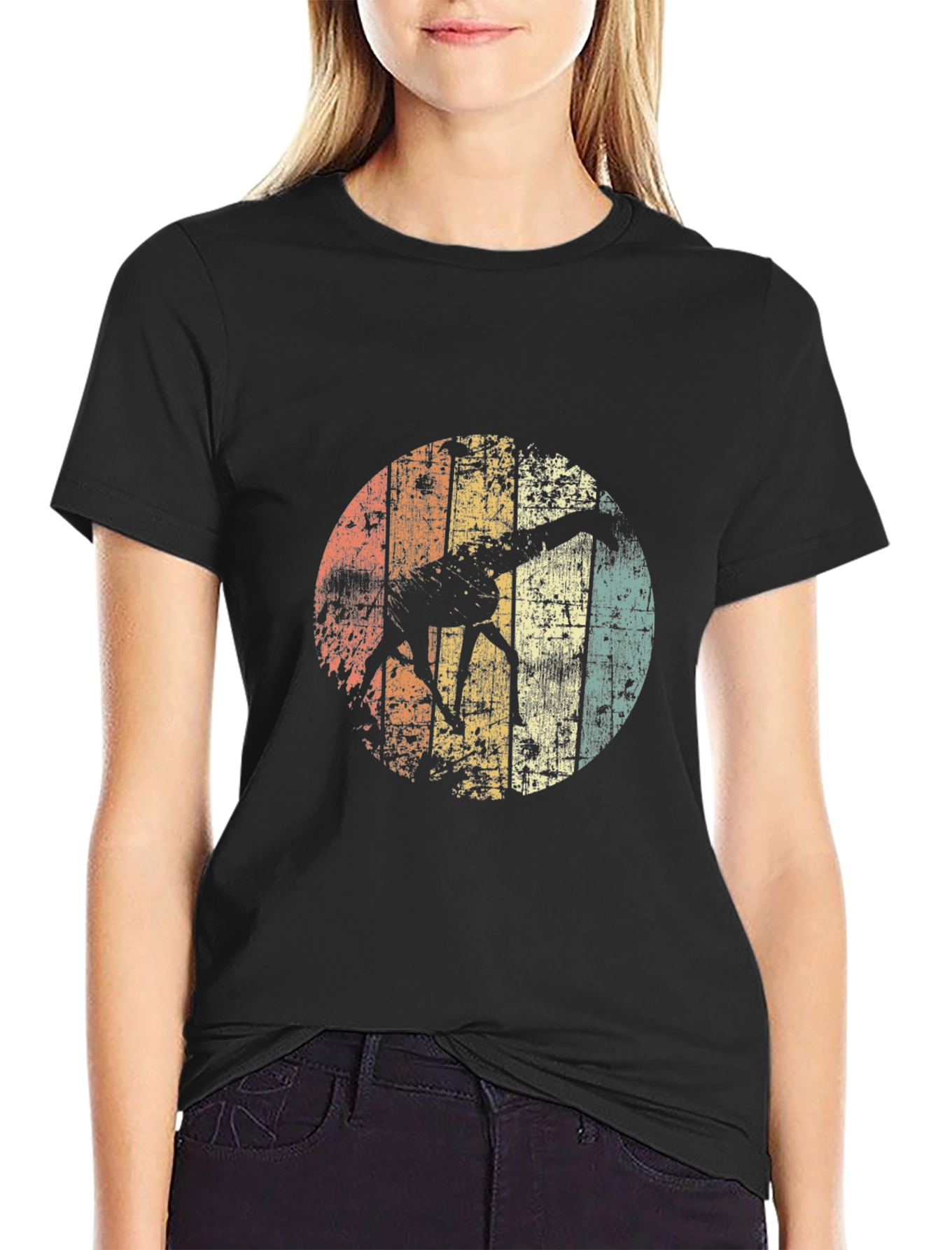 Retro Giraffe Graphic Tee - Black