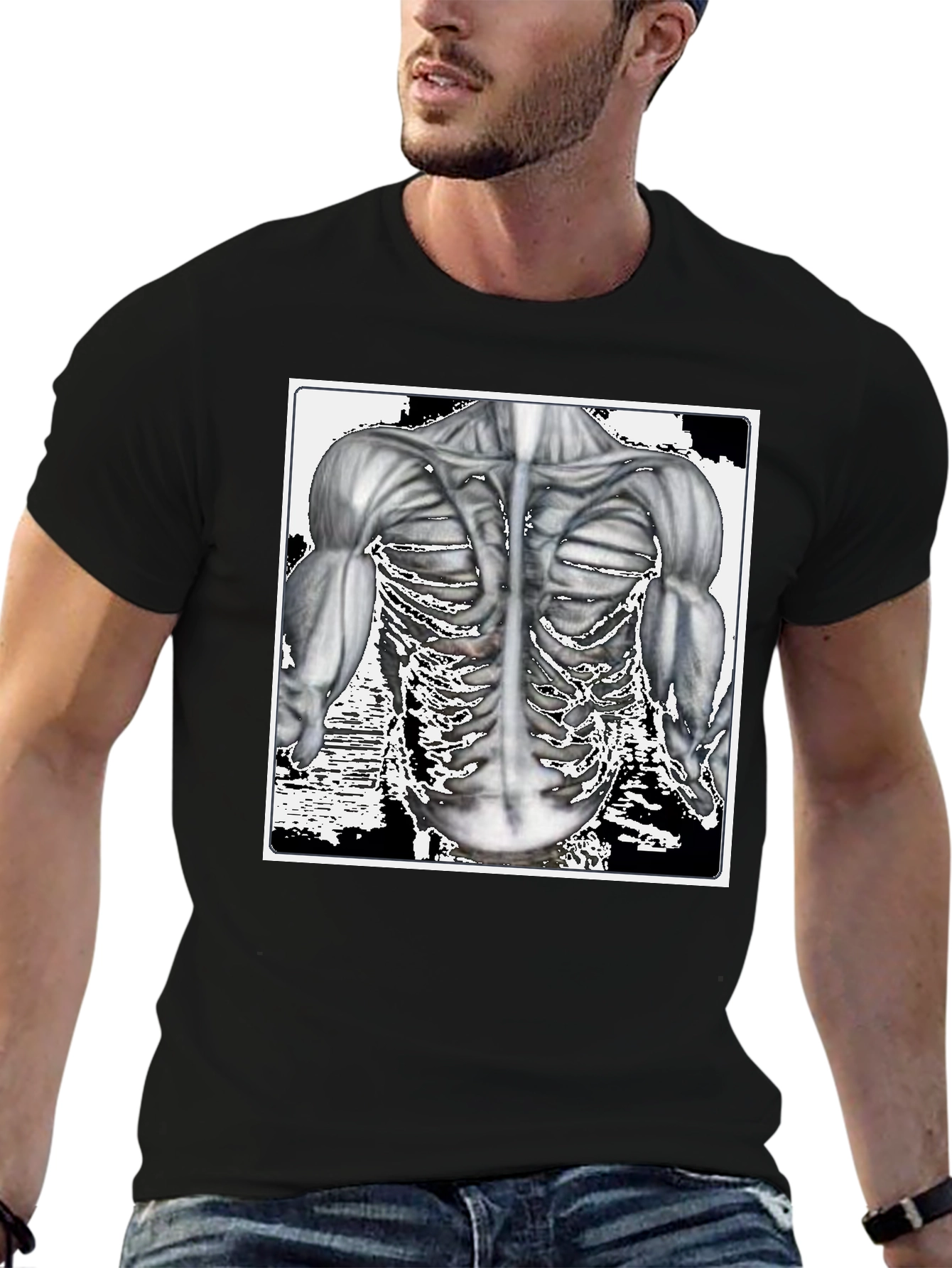 Anatomy Black T-Shirt: Muscle & Bone Design