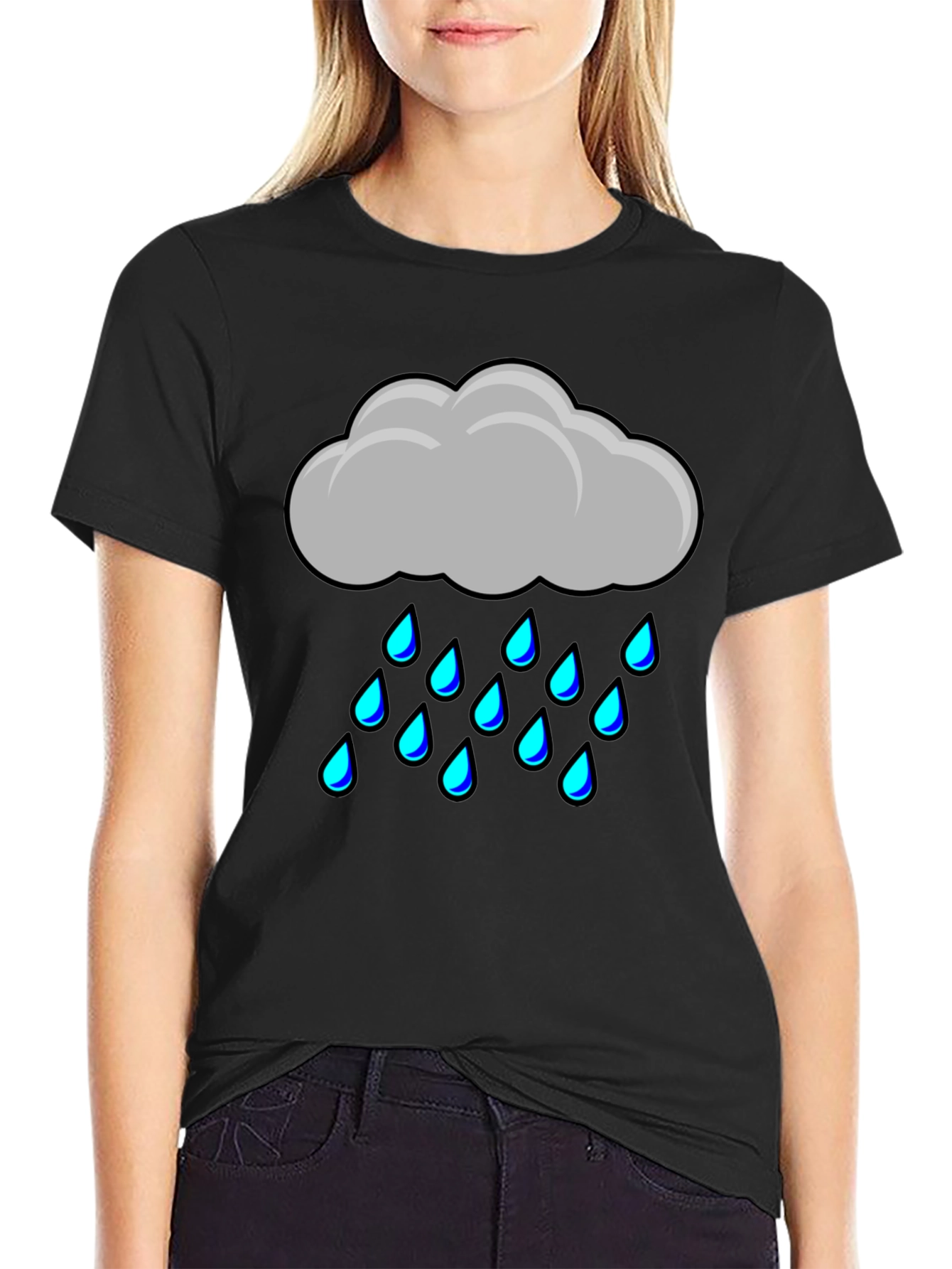 Rain Cloud Graphic Tee - Soft Black Cotton Shirt