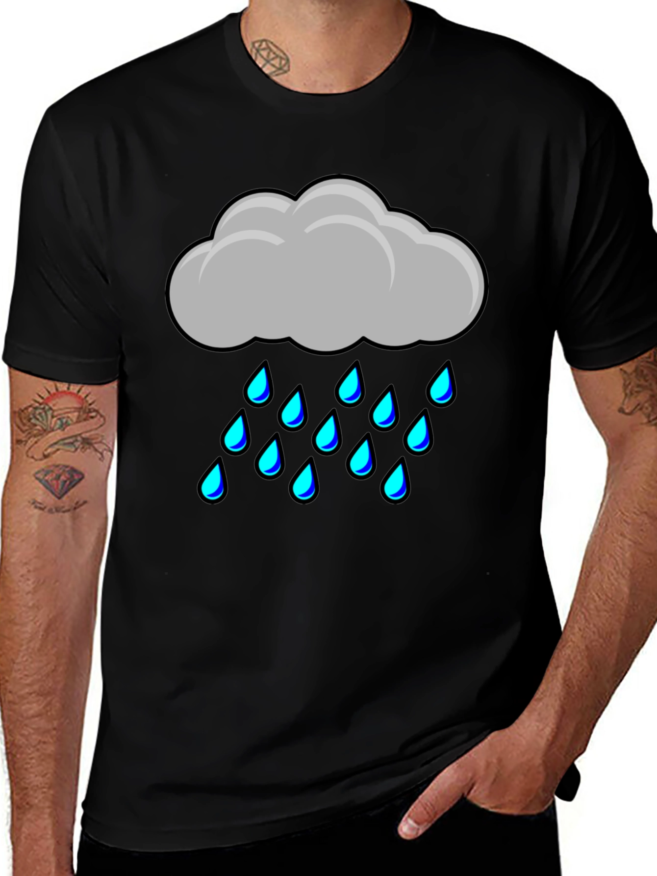 Rain Cloud Graphic Tee - Soft Black Cotton Shirt