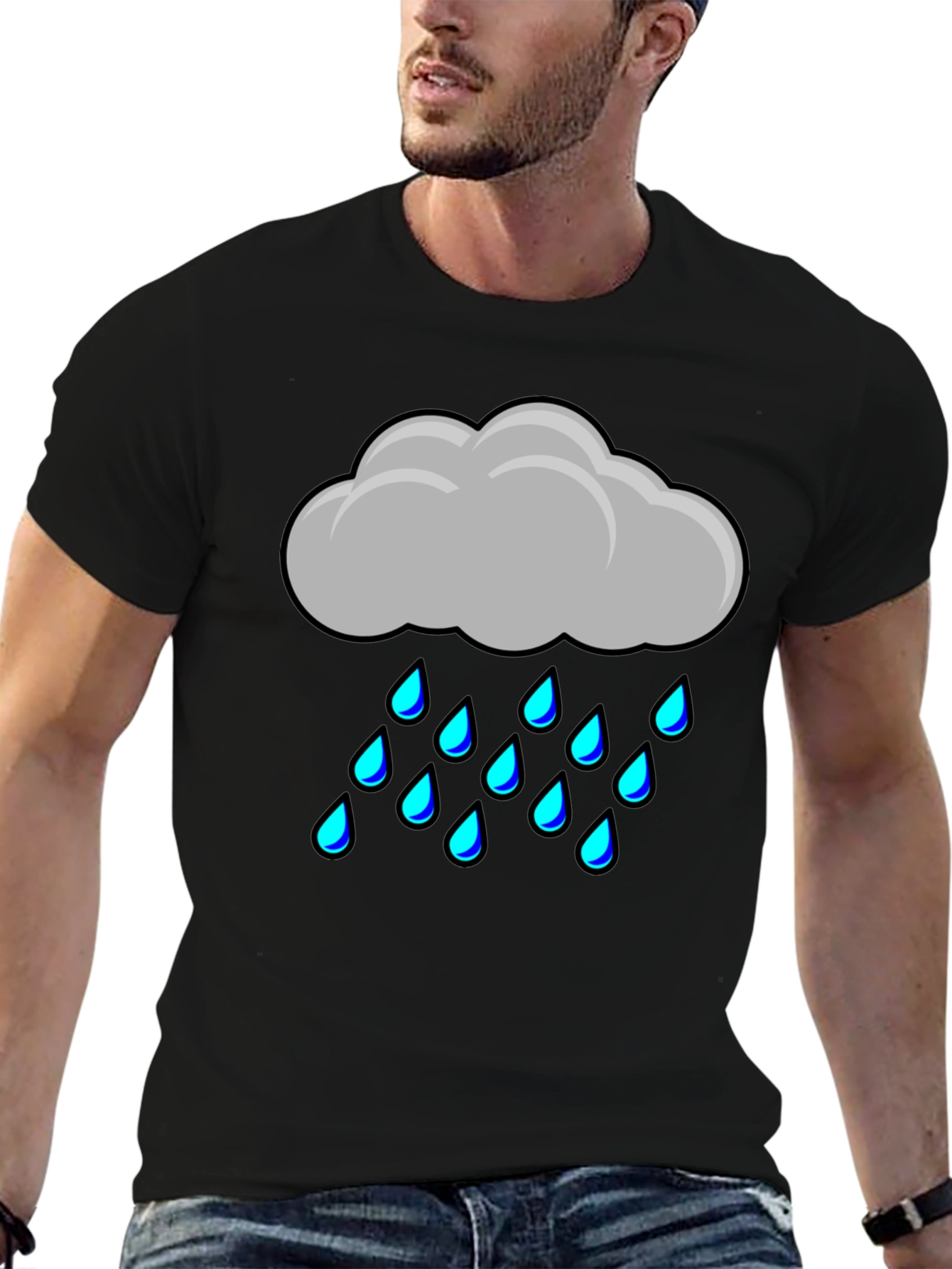 Rain Cloud Graphic Tee - Soft Black Cotton Shirt