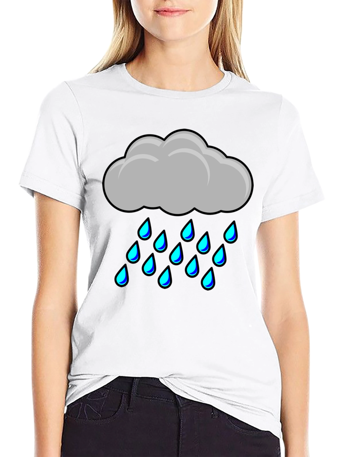 Rain Cloud Graphic Tee - Soft Black Cotton Shirt