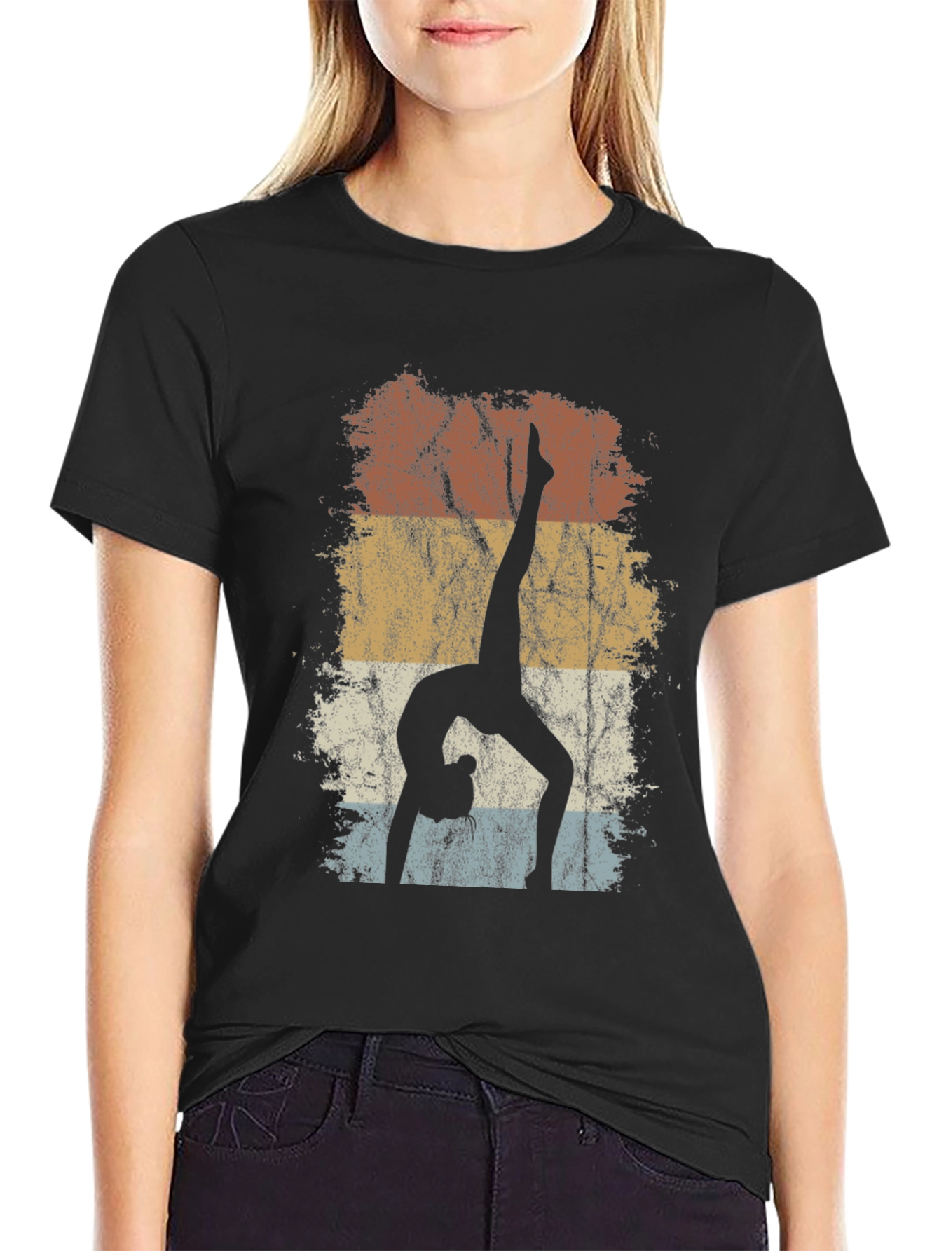 Yoga Pose Silhouette T-Shirt - Retro Style