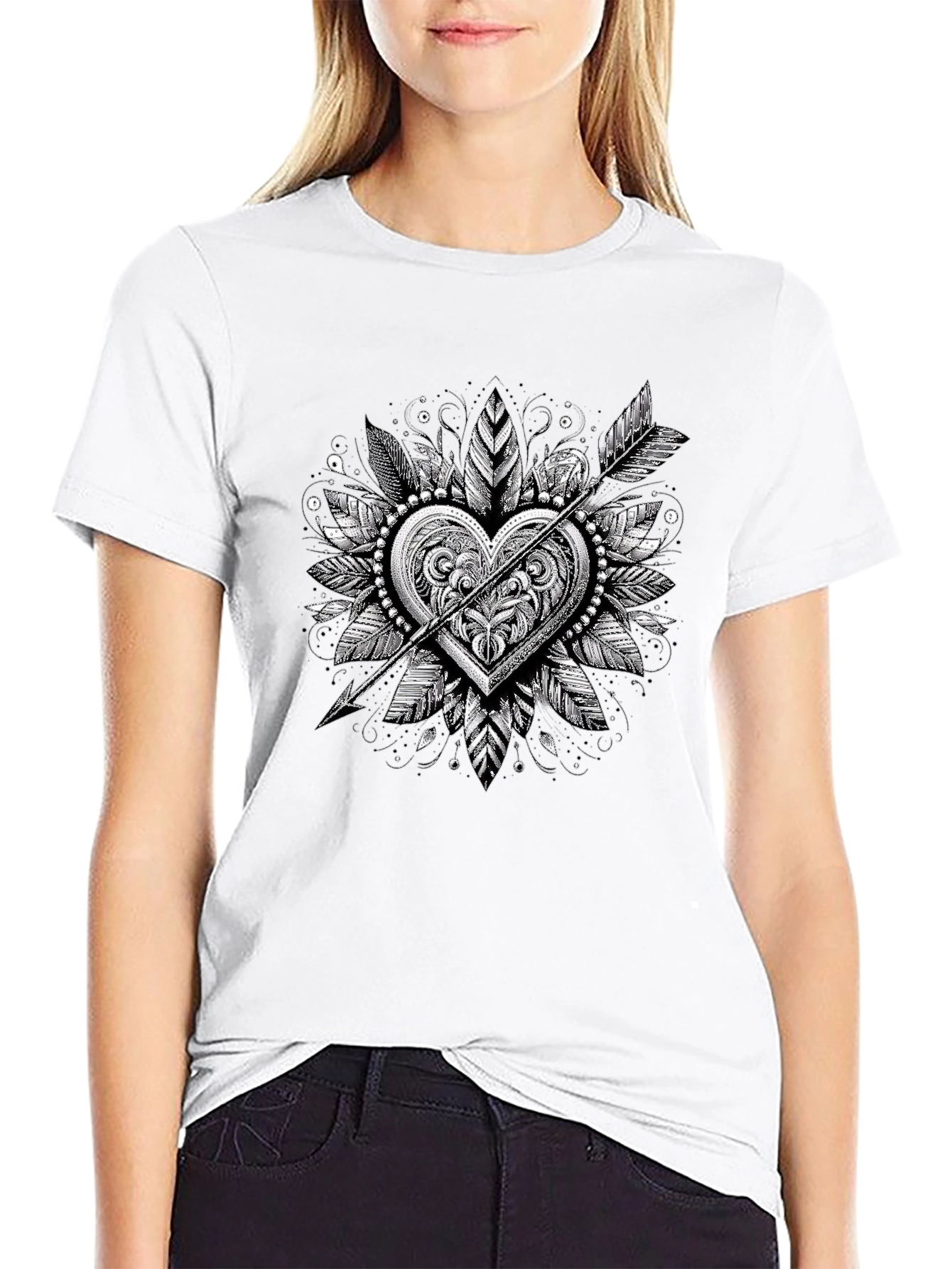 Arrow Heart Graphic Tee - Stylish Black T-Shirt