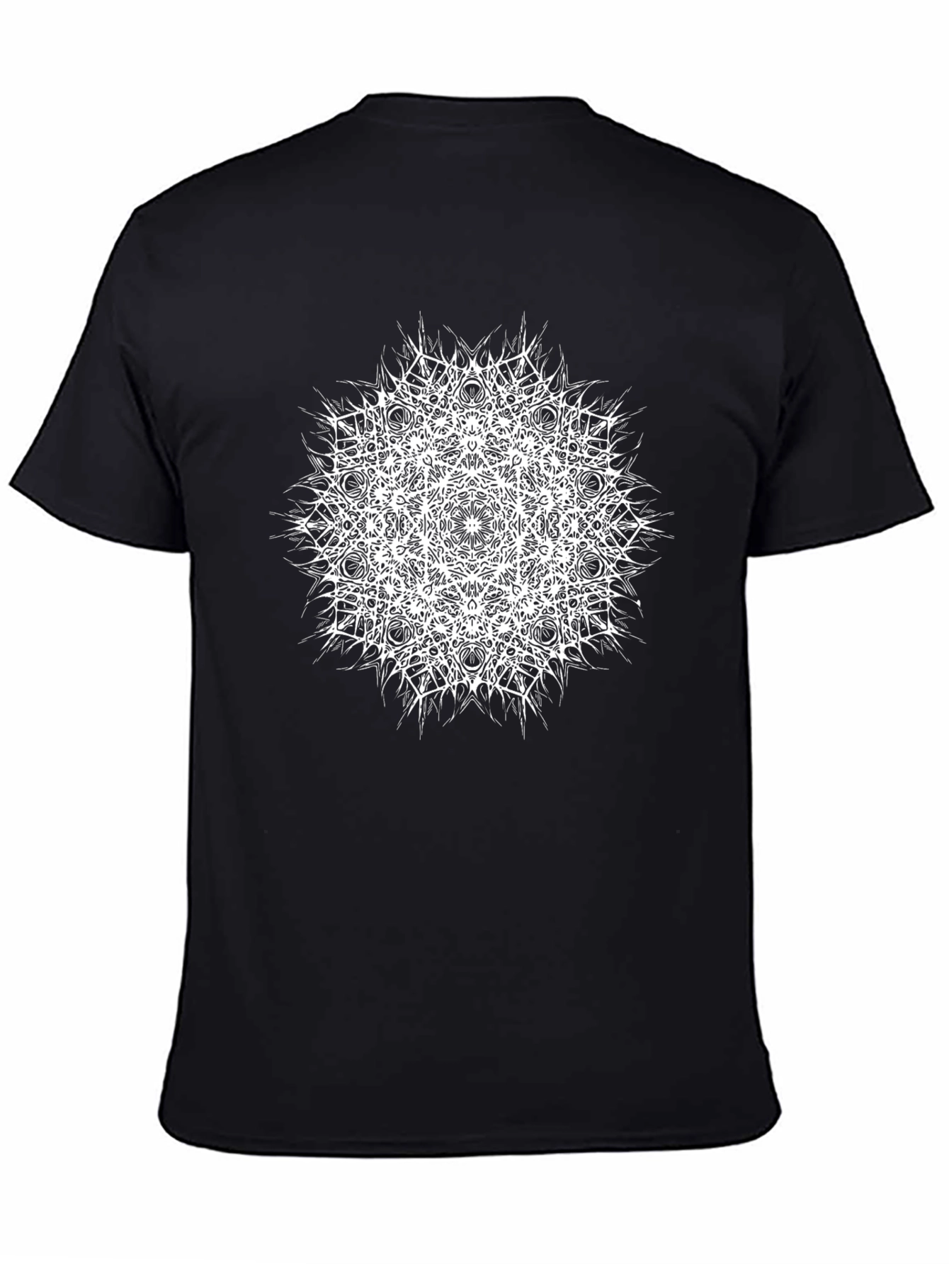 Black T-Shirt with White Mandala Print