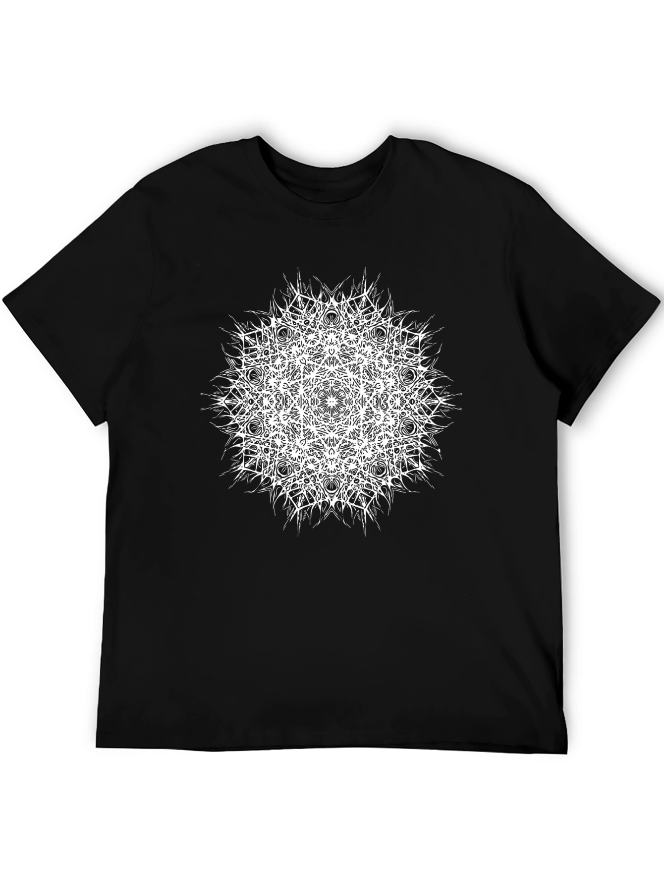 Black T-Shirt with White Mandala Print