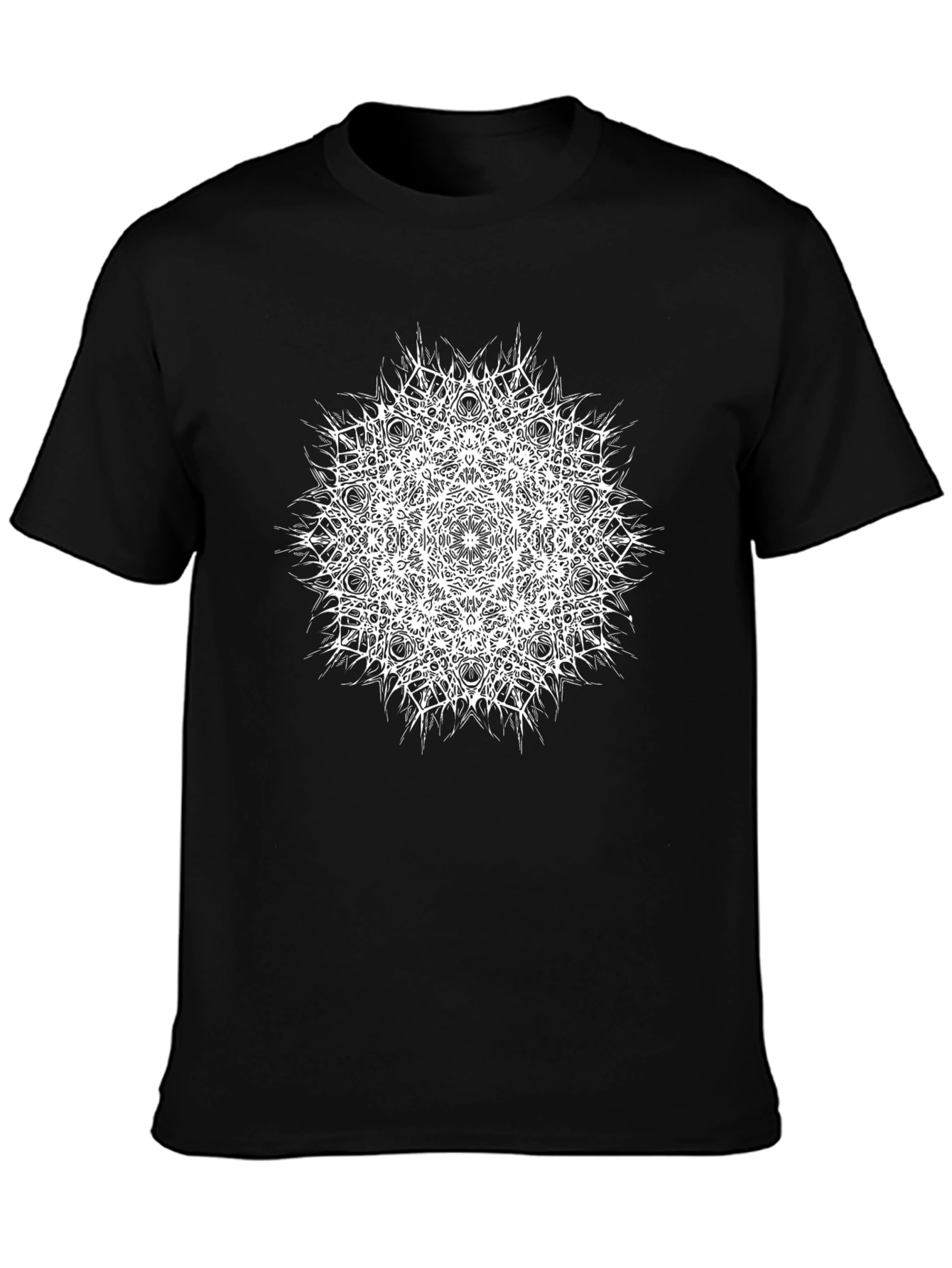 Black T-Shirt with White Mandala Print