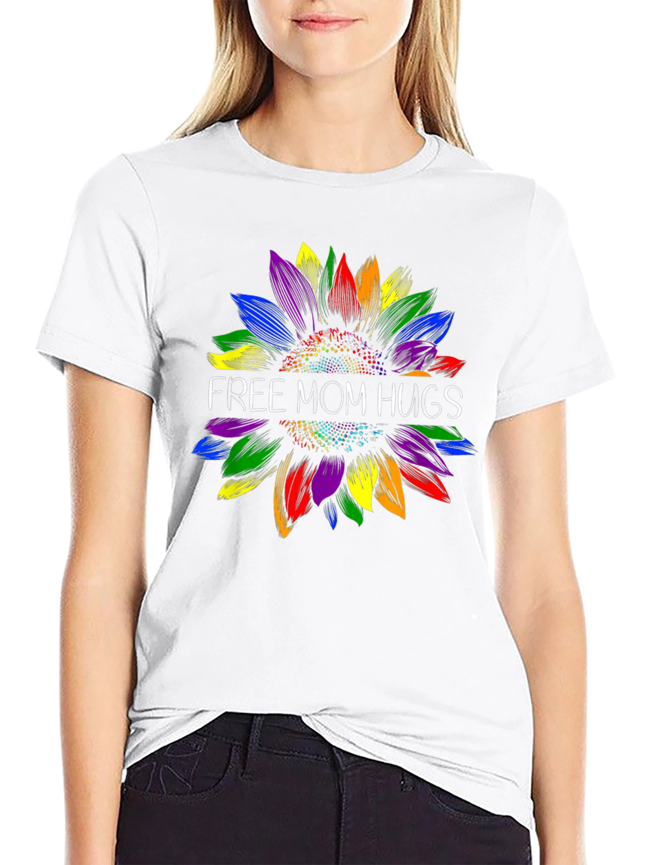 Free Mom Hugs Rainbow Sunflower Graphic Tee