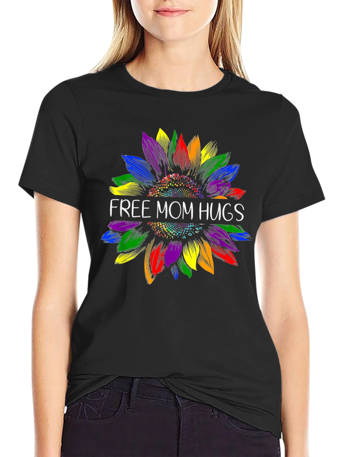 Free Mom Hugs Rainbow Sunflower Graphic Tee