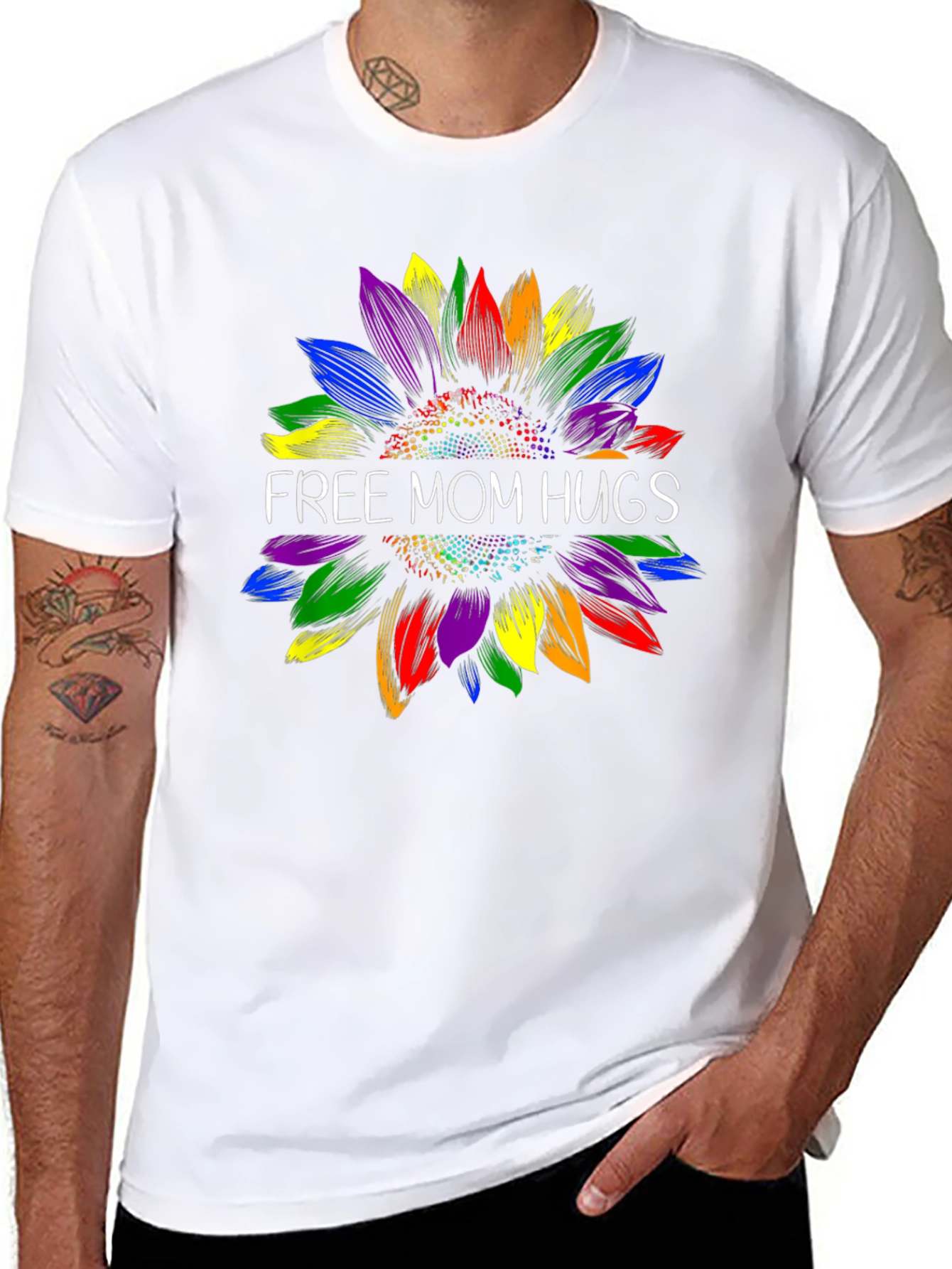 Free Mom Hugs Rainbow Sunflower Graphic Tee