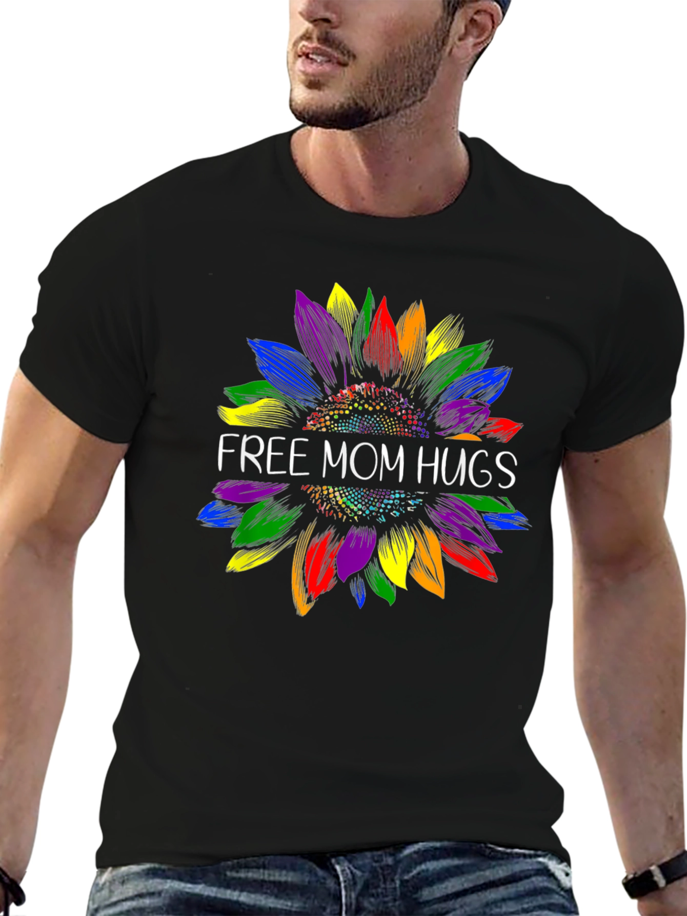 Free Mom Hugs Rainbow Sunflower Graphic Tee