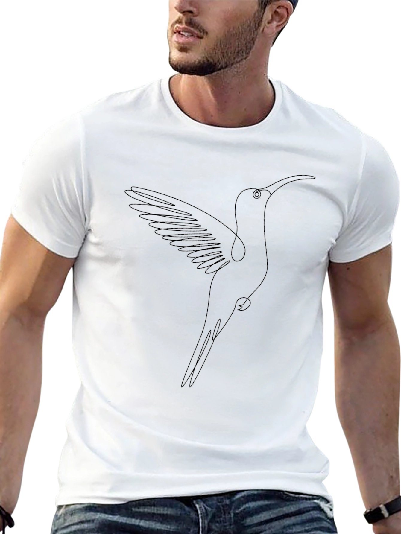 Hummingbird Line Art Black T-Shirt