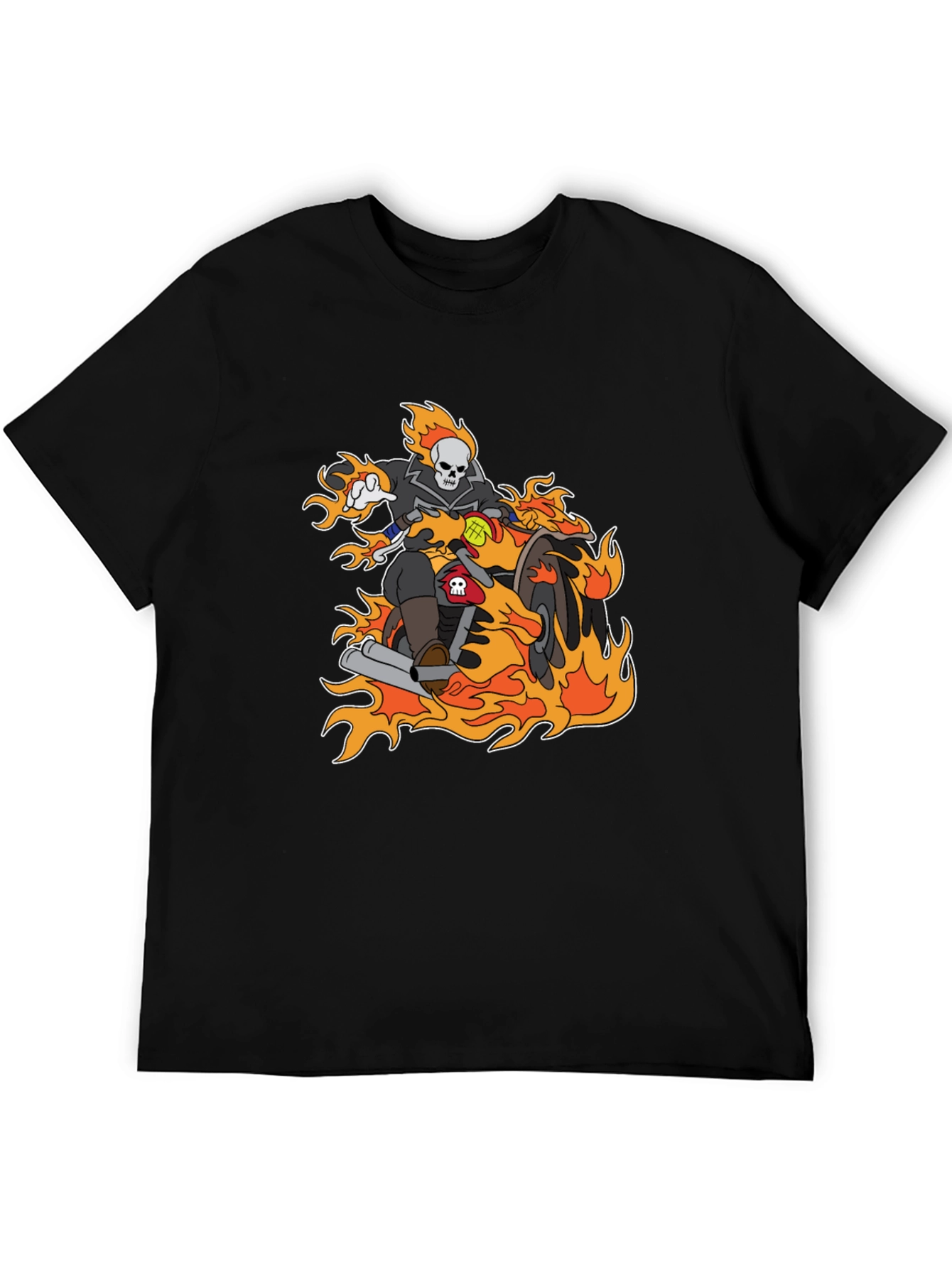 Ghost Rider Cartoon T-Shirt - Flaming Bike Design