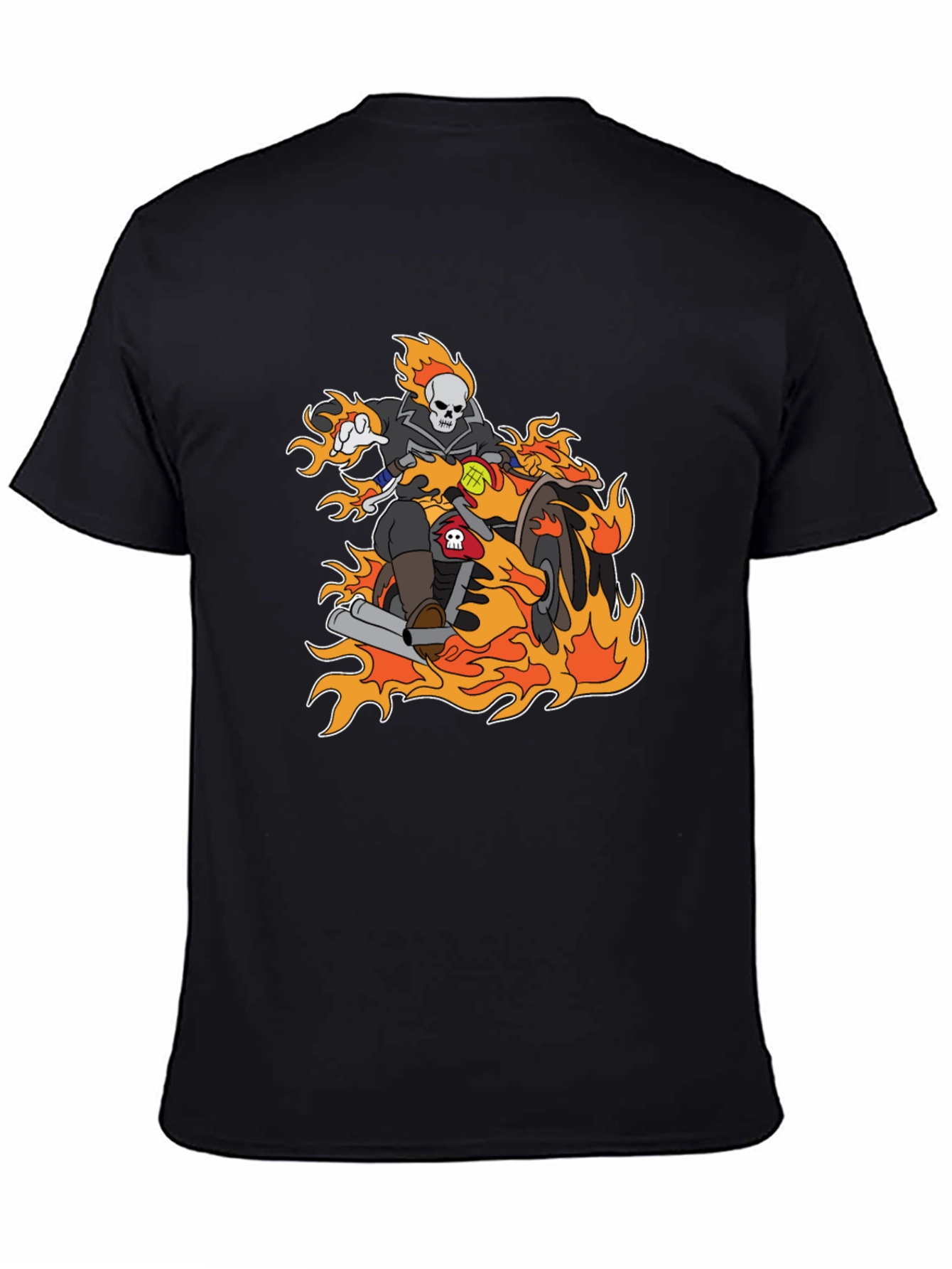 Ghost Rider Cartoon T-Shirt - Flaming Bike Design