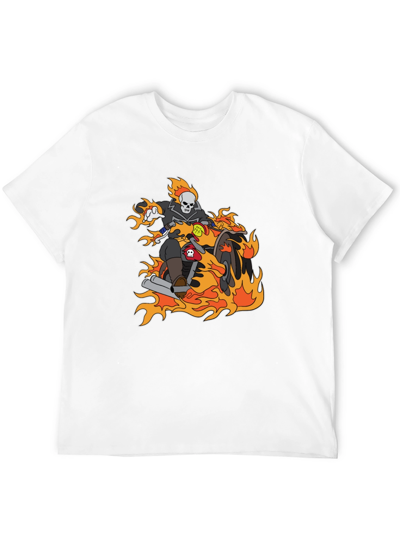 Ghost Rider Cartoon T-Shirt - Flaming Bike Design