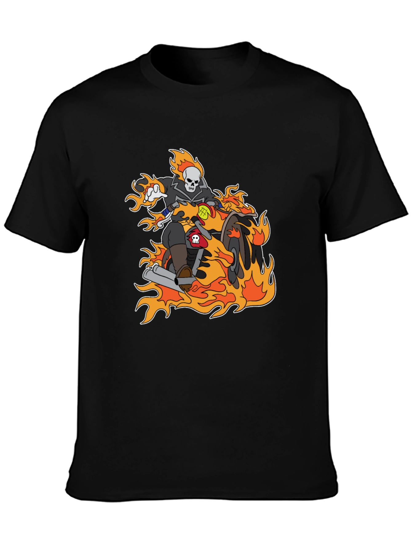 Ghost Rider Cartoon T-Shirt - Flaming Bike Design