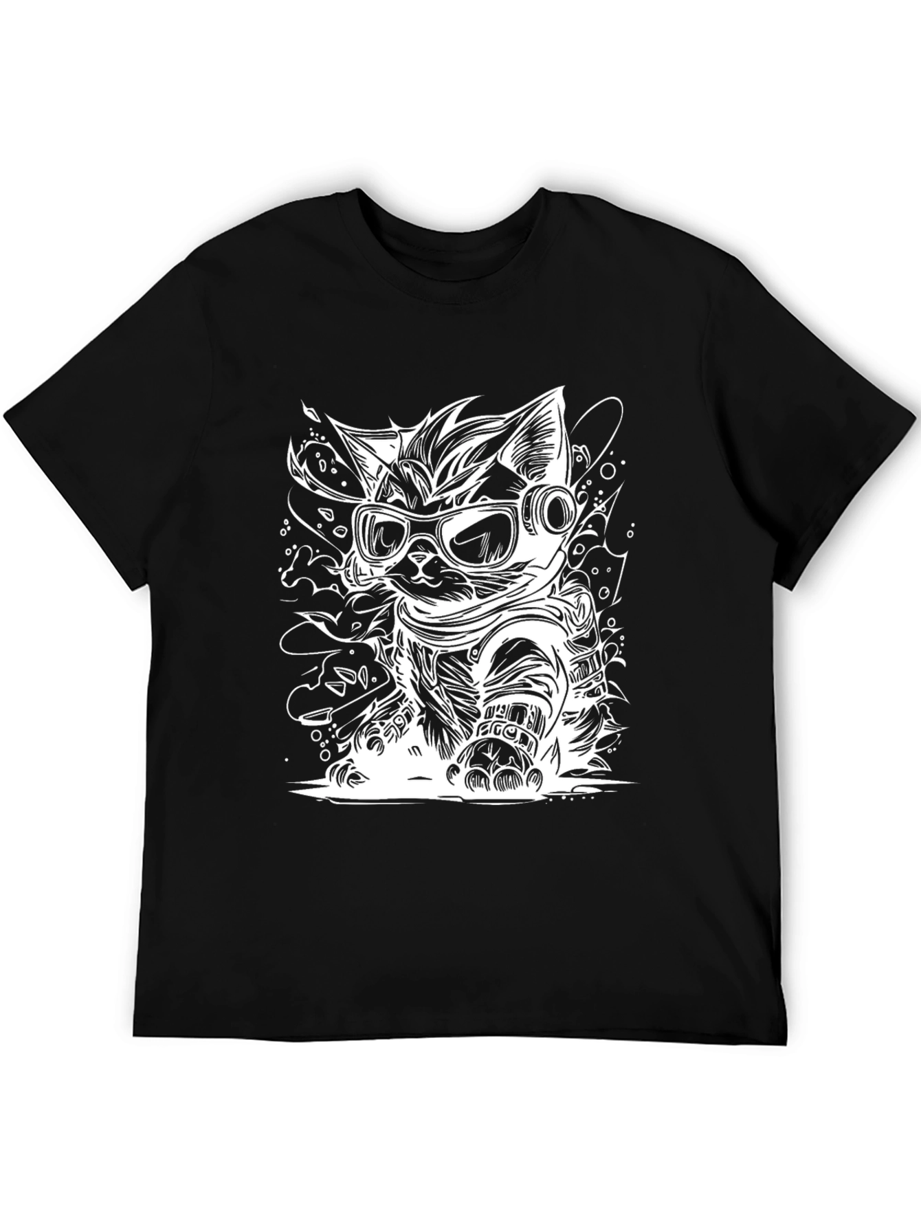 Cool Cat Astronaut Graphic Tee - Black