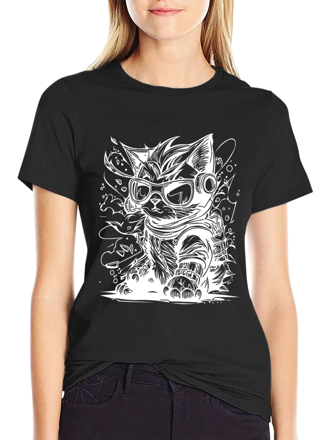 Cool Cat Astronaut Graphic Tee - Black