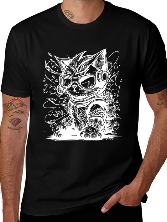 Cool Cat Astronaut Graphic Tee - Black