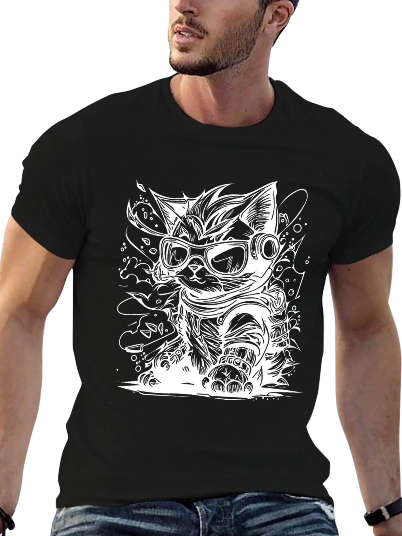 Cool Cat Astronaut Graphic Tee - Black