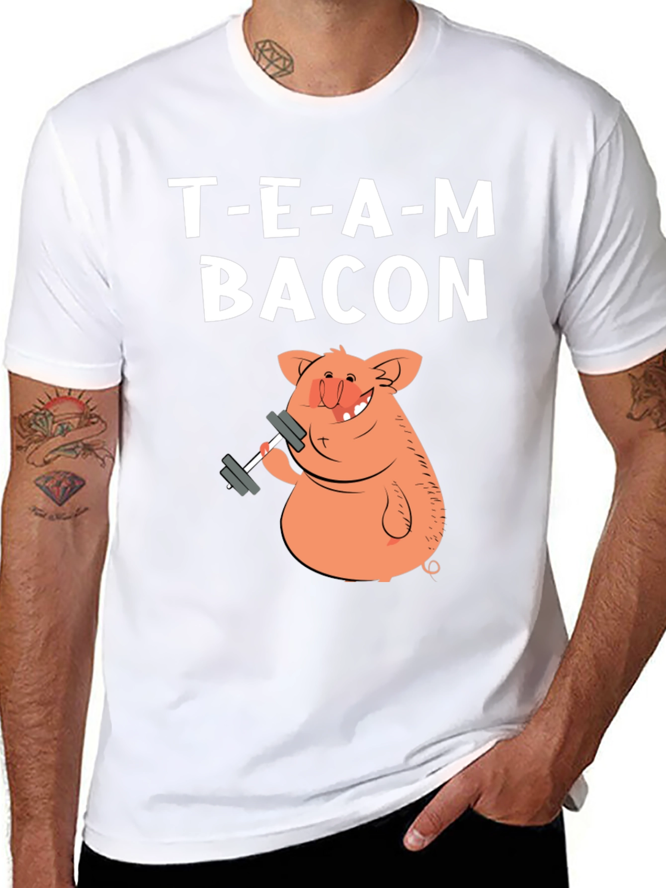 Team Bacon Pig Lifting Weights Graphic T-Shirt