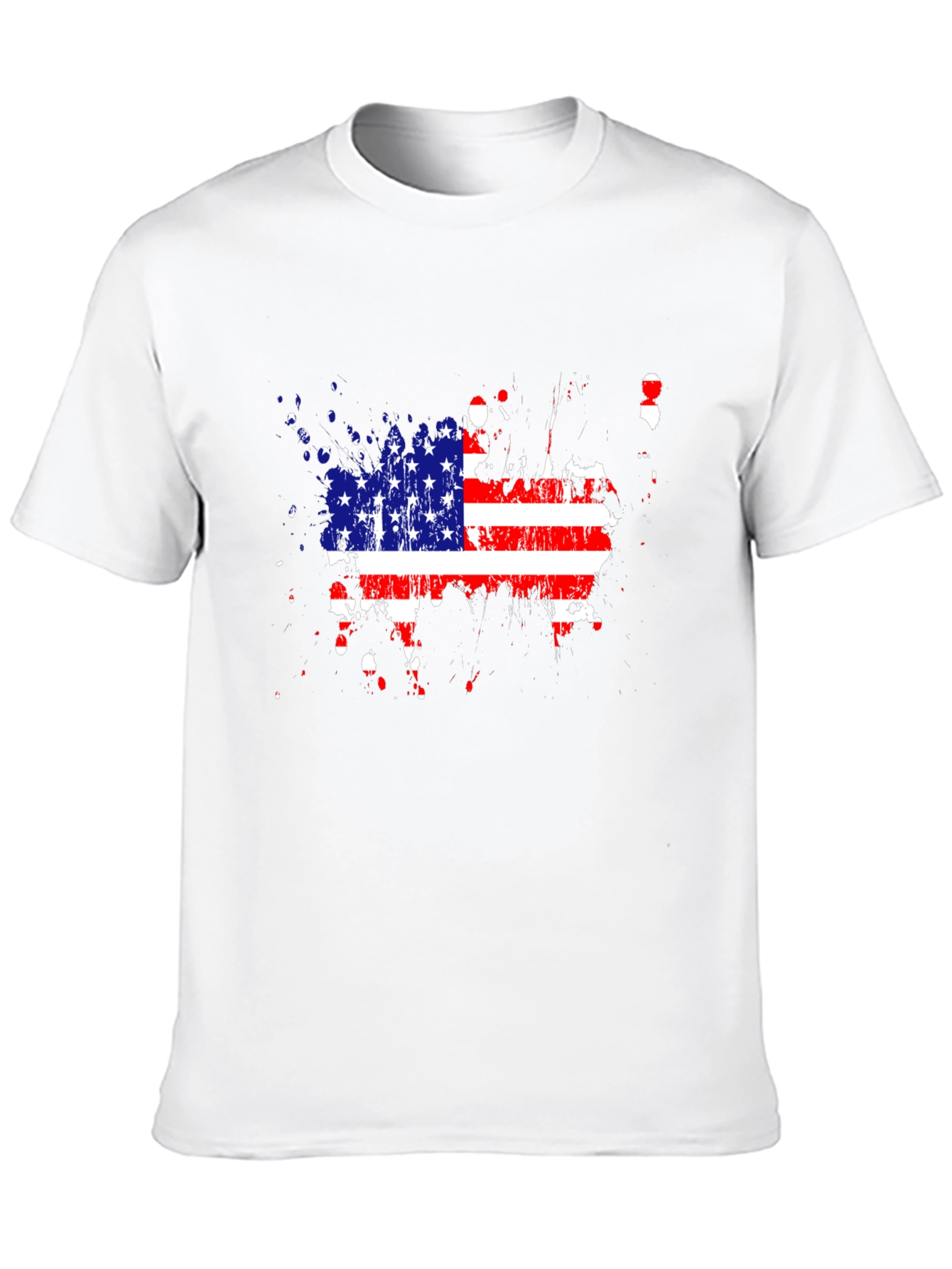USA Flag Splatter Print Black T-Shirt