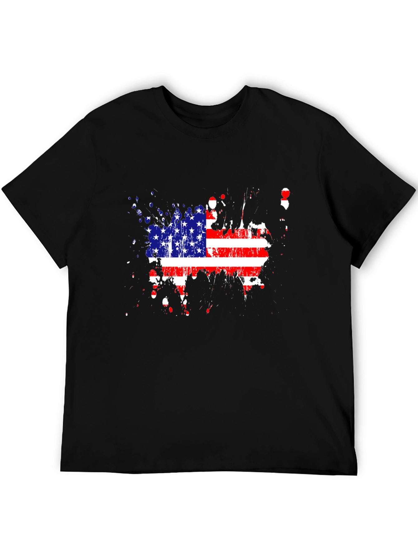 USA Flag Splatter Print Black T-Shirt