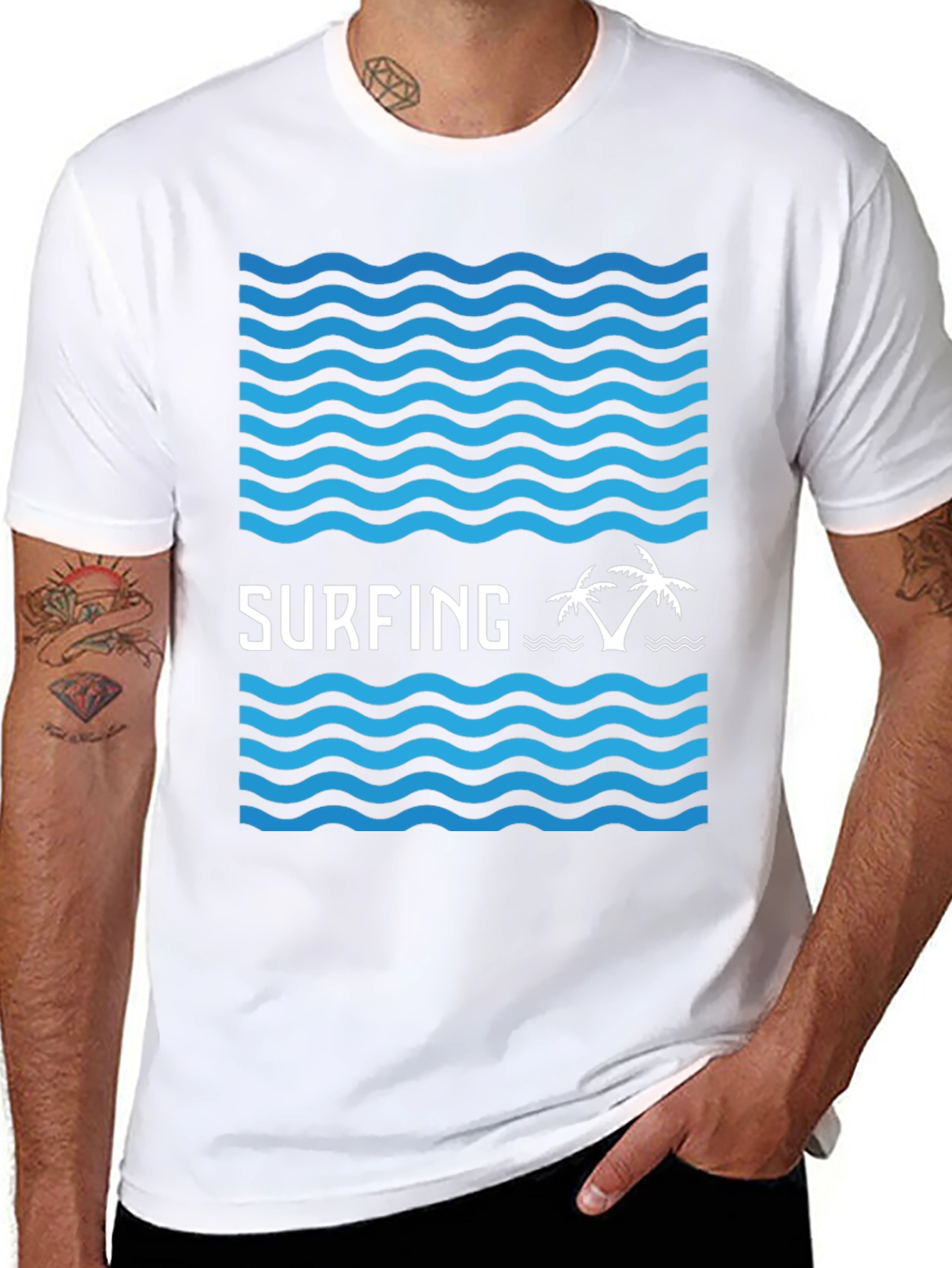 Surfing Vibes Graphic Tee - Black Cotton Blend