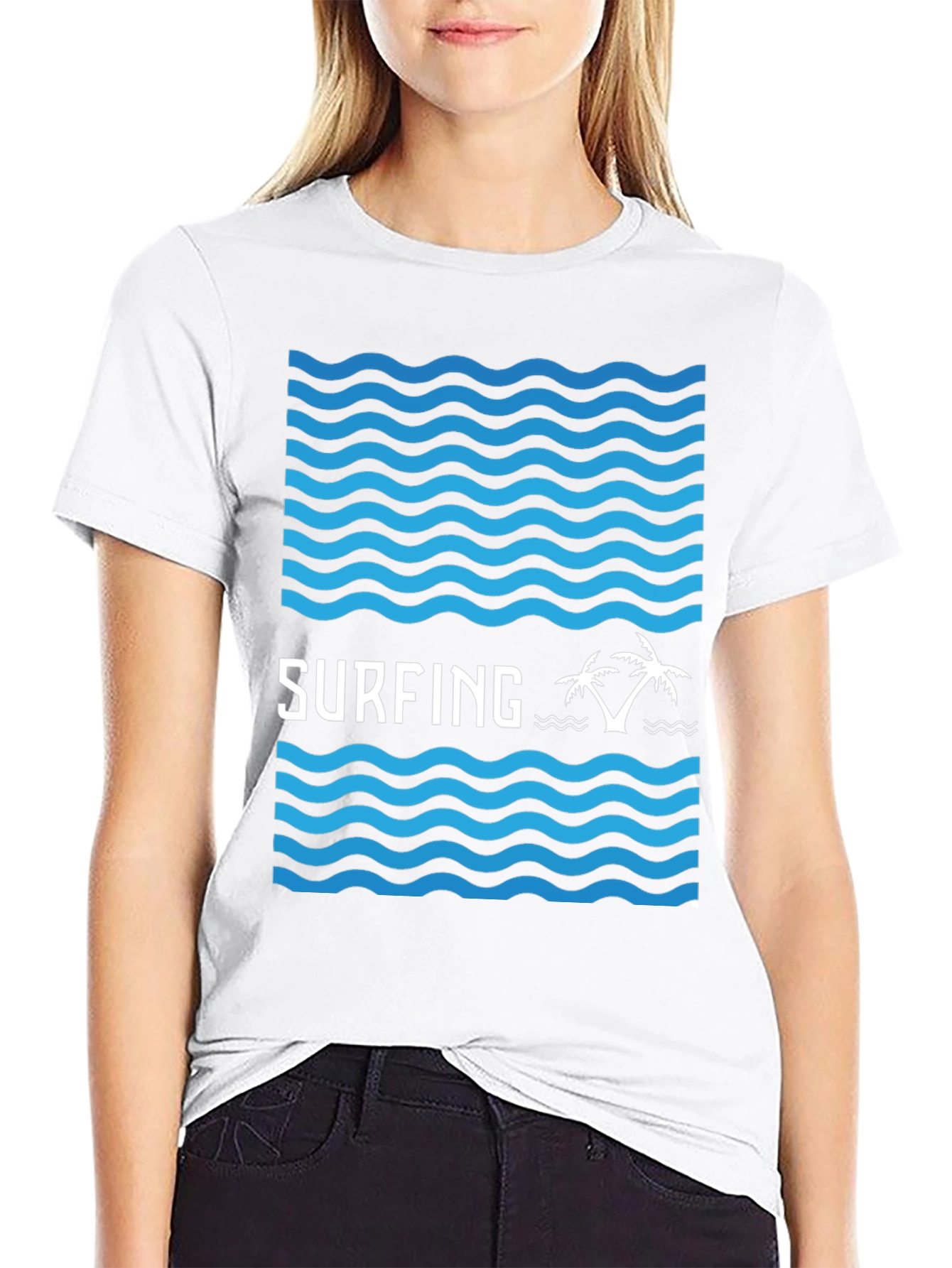 Surfing Vibes Graphic Tee - Black Cotton Blend