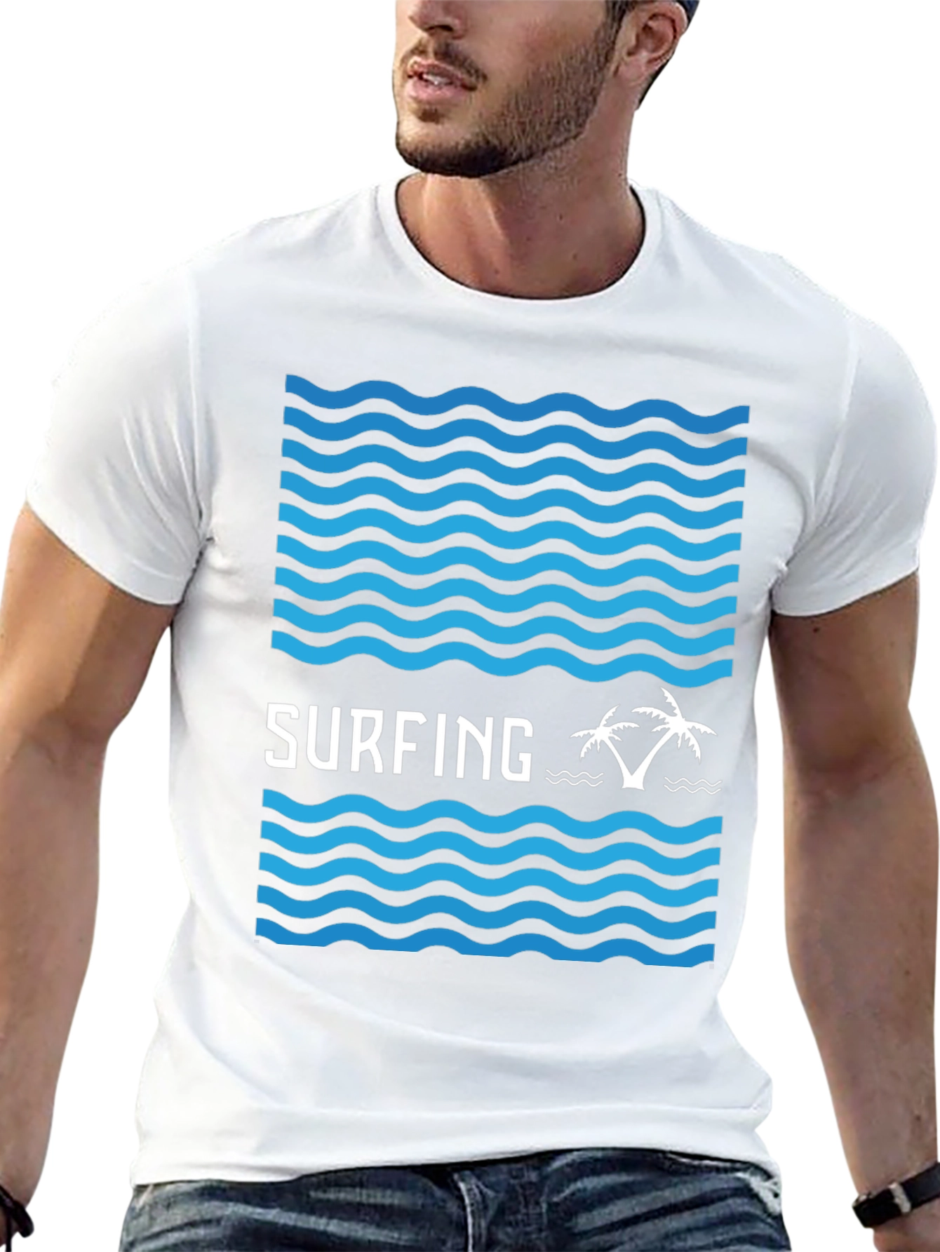 Surfing Vibes Graphic Tee - Black Cotton Blend